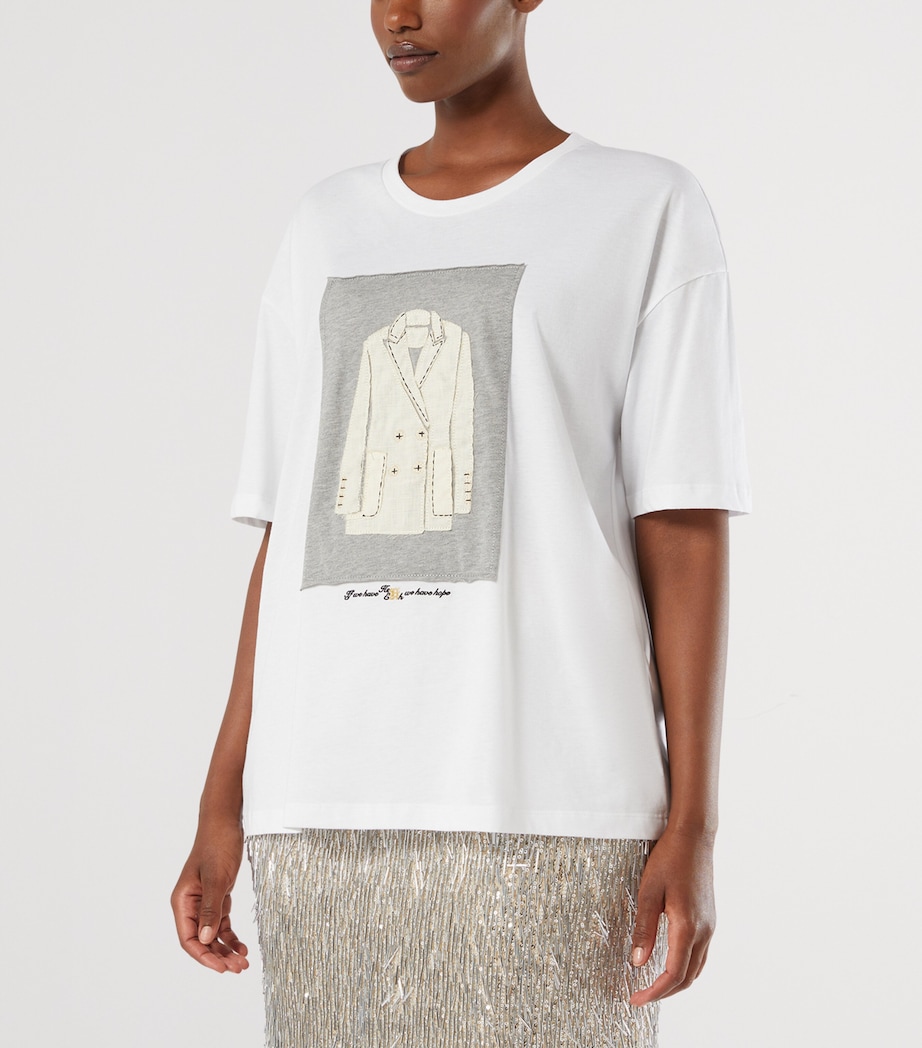 Marina Rinaldi Womens Graphic Appliqué T-Shirt Optical White Image 3