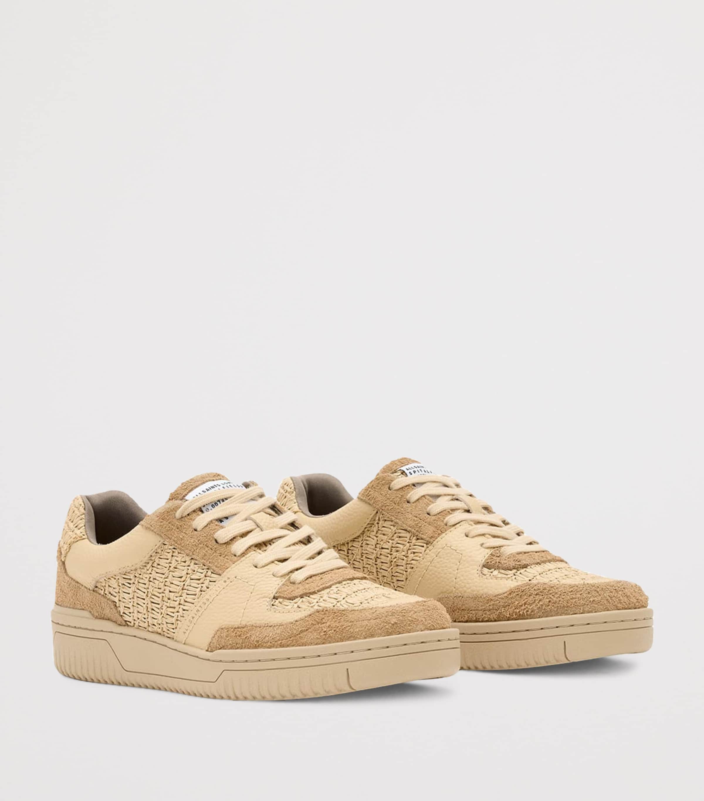AllSaints Leather-Raffia Hix Sneakers Natural Brown Image 3