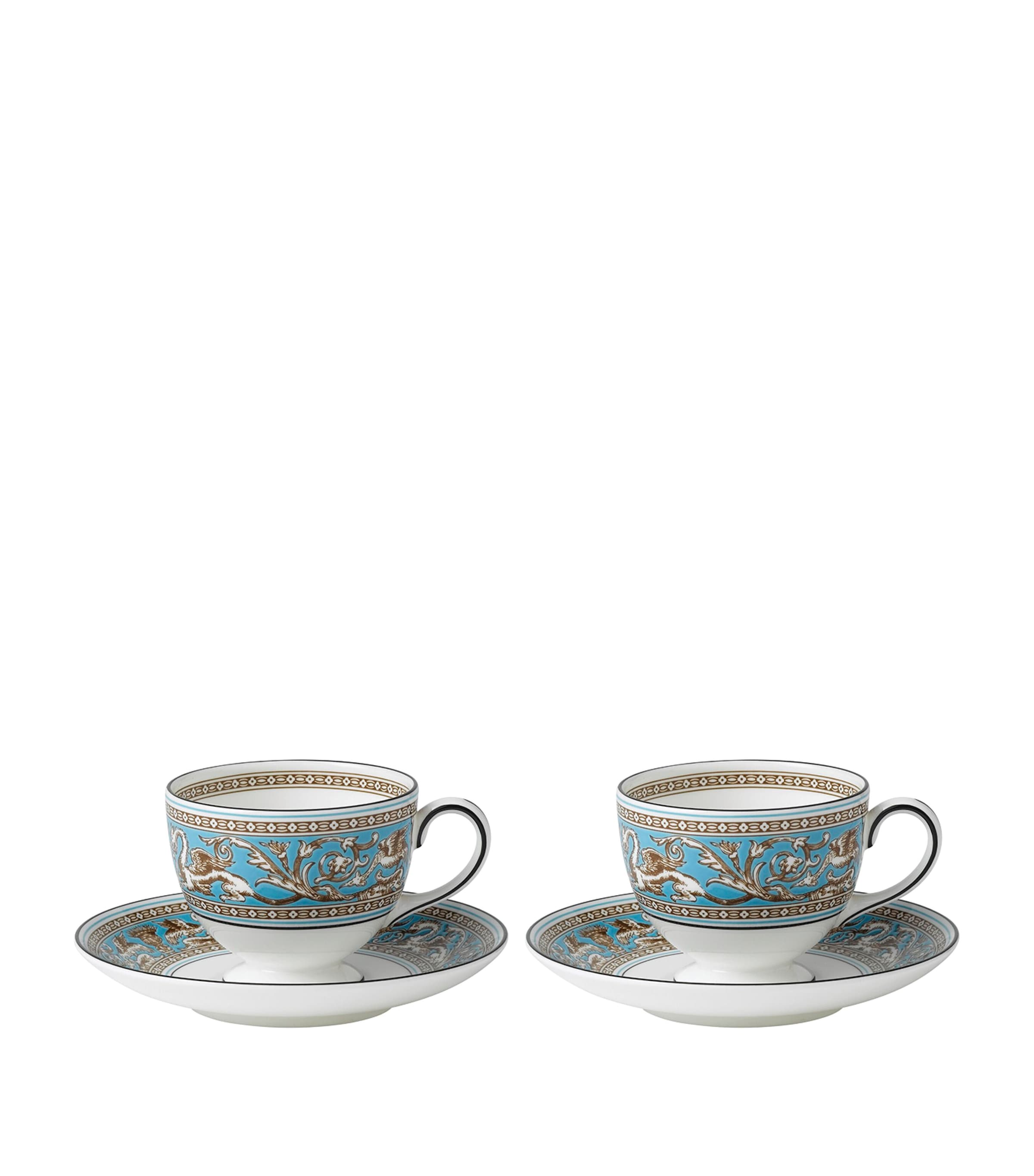 Wedgwood Florentine Turquoise Teacups And Saucers In Blue