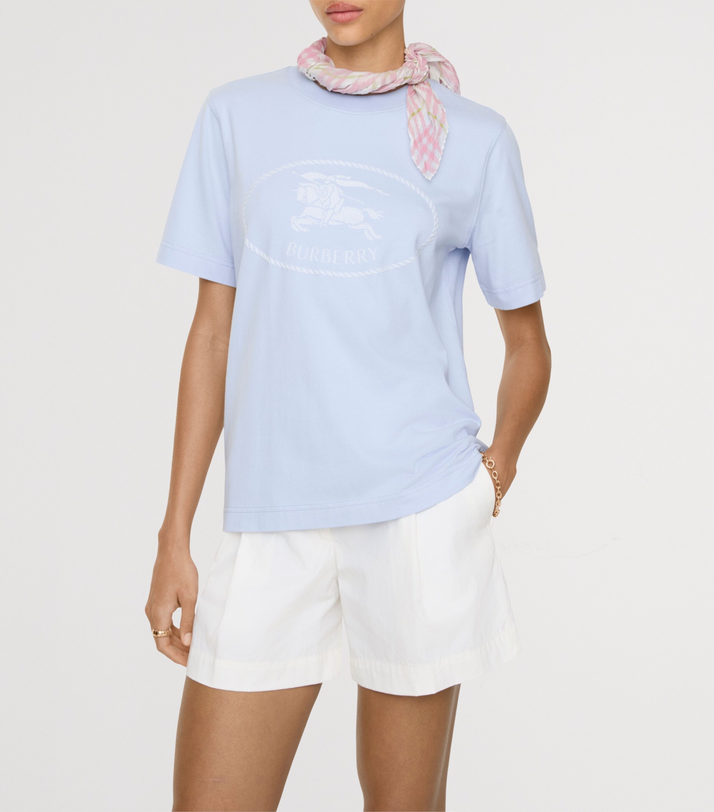 Burberry Womens Cotton EKD Stamp T-Shirt Agapanthus Blue Image 2