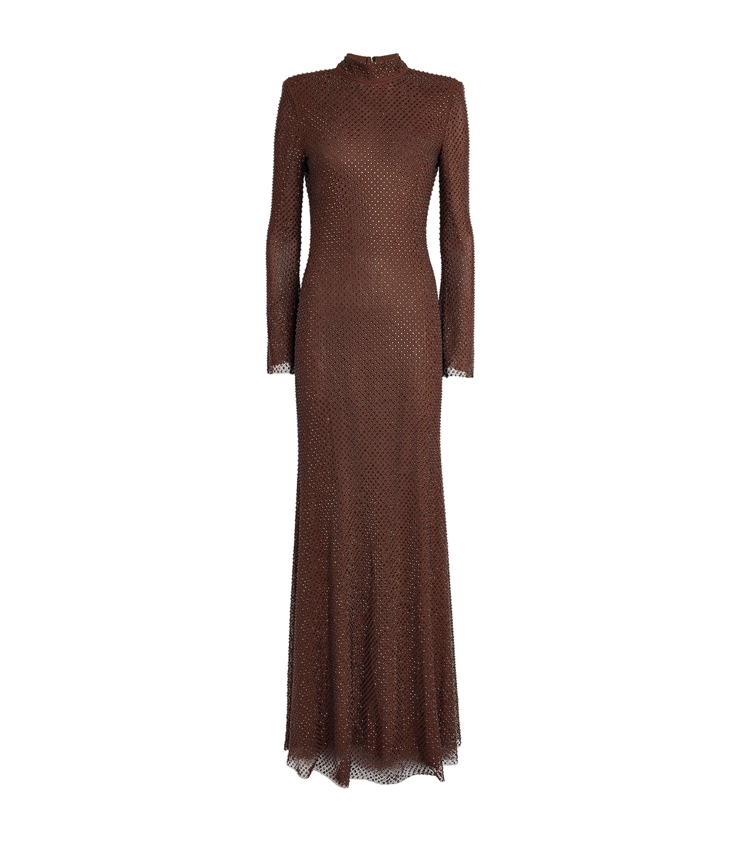 Mesh Rhinestone-Embellished Maxi Dress BROWN Image 1