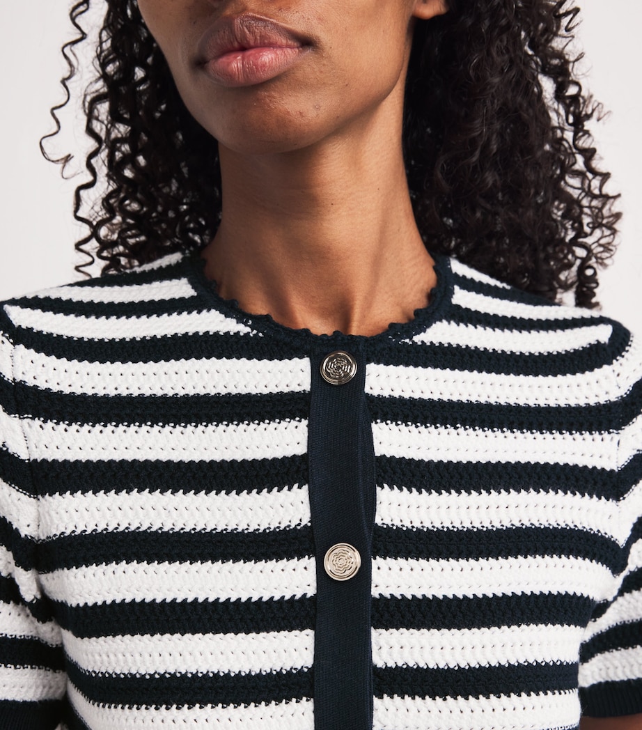 Cropped Stripe Cardigan WHITE/NAVY Image 6