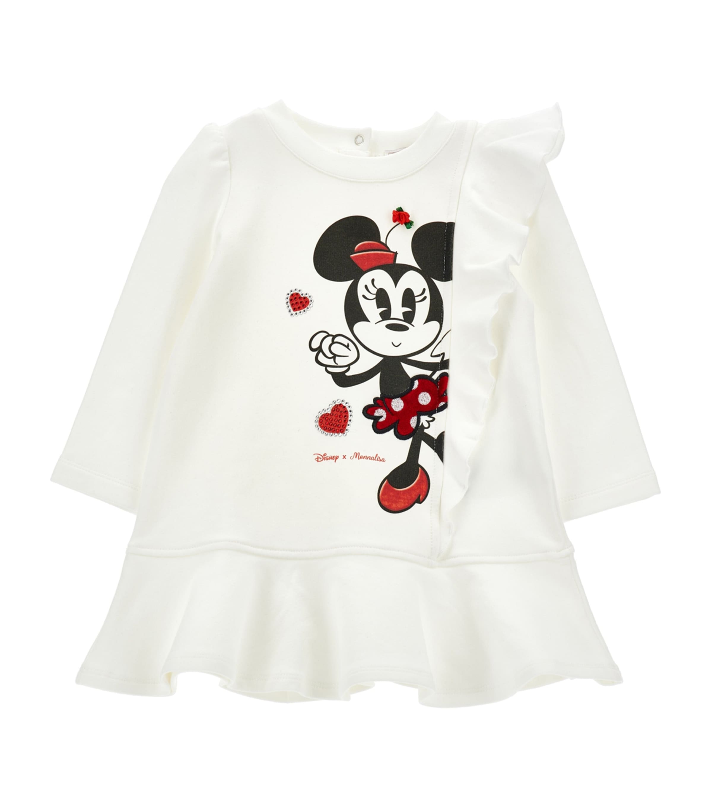 Monnalisa Minnie Ruffle Sweatshirt Dress In White