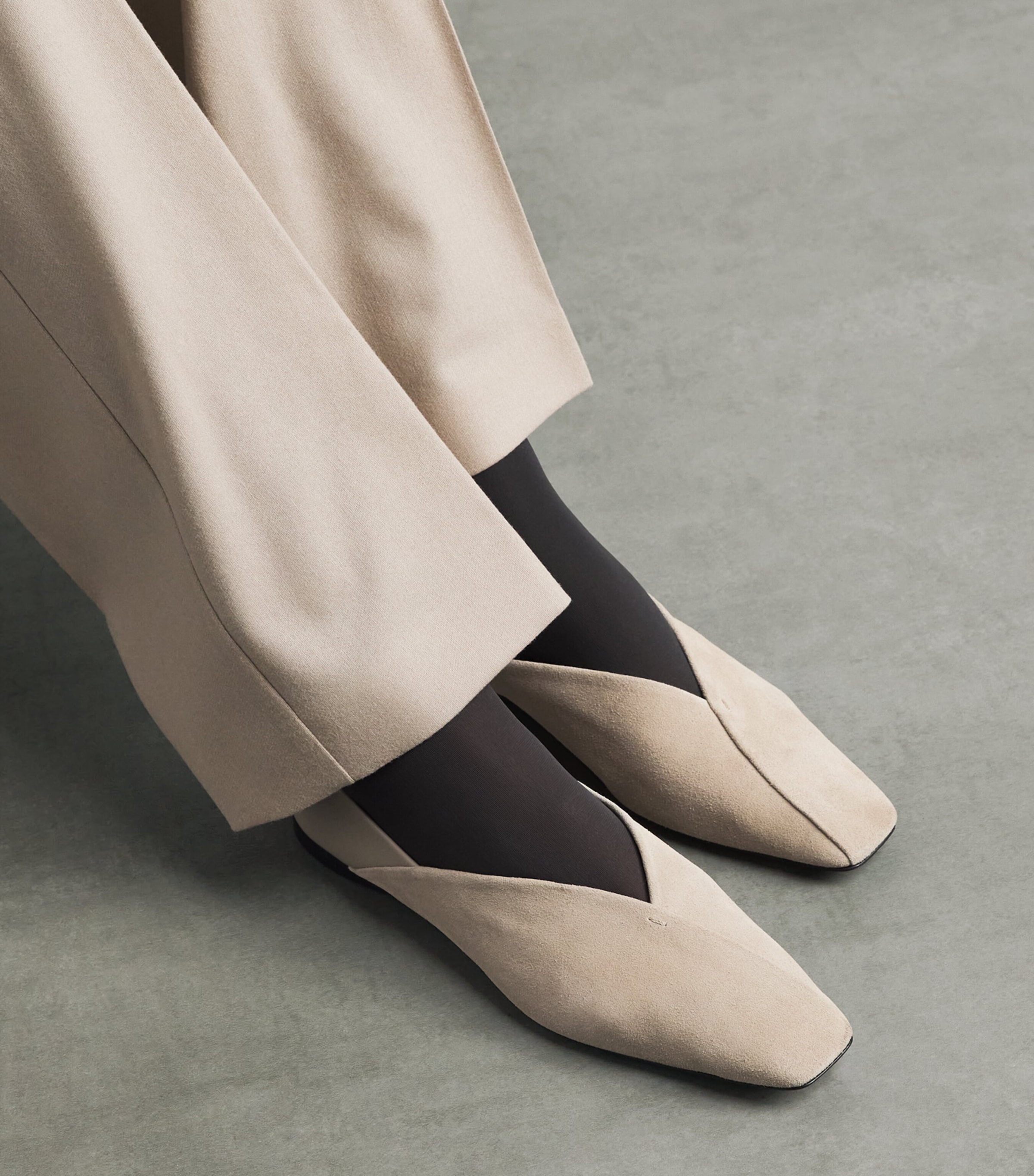 Max Mara Suede Leather-Trim Ballet Flats Beige Image 2