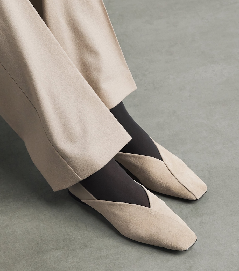 Max Mara Suede Leather-Trim Ballet Flats Beige Image 2