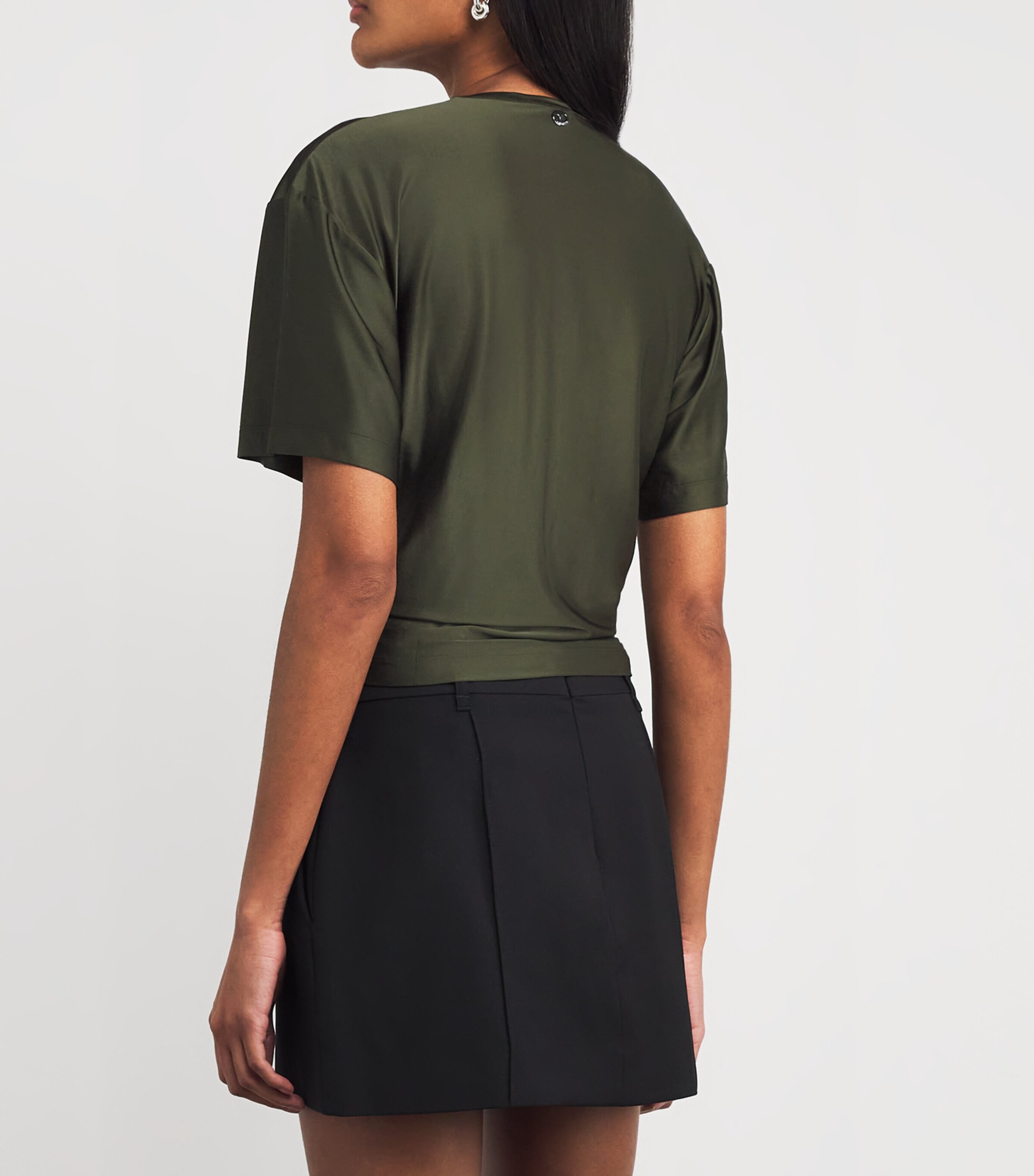 Jersey Ring-Gathered Crop Top P319 NEW KAKI Image 4