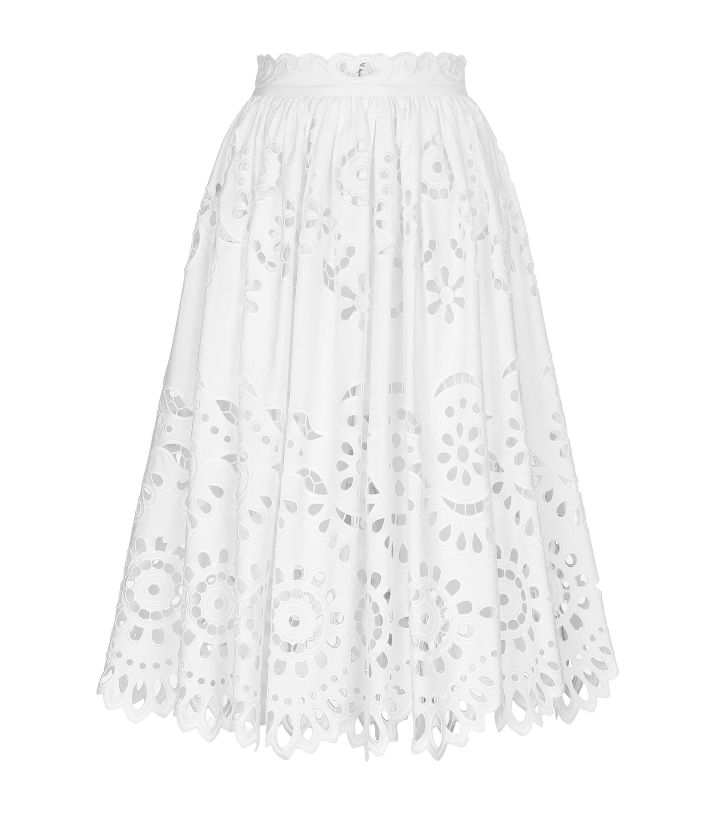 Dolce & Gabbana Cotton Broderie Anglaise Midi Skirt In White