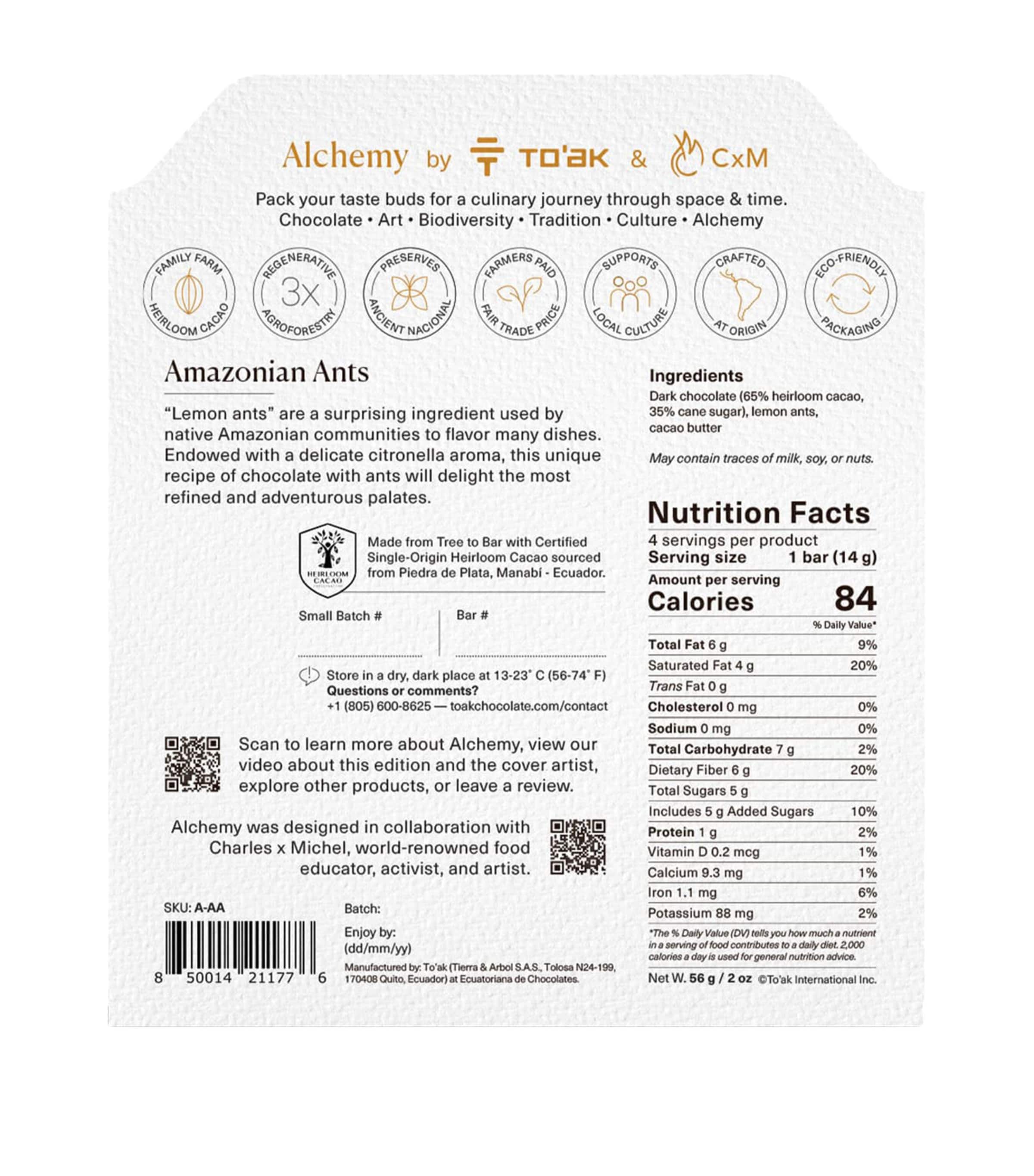 To'ak Alchemy Amazonian Ants Dark Chocolate Bars 56g Image 2