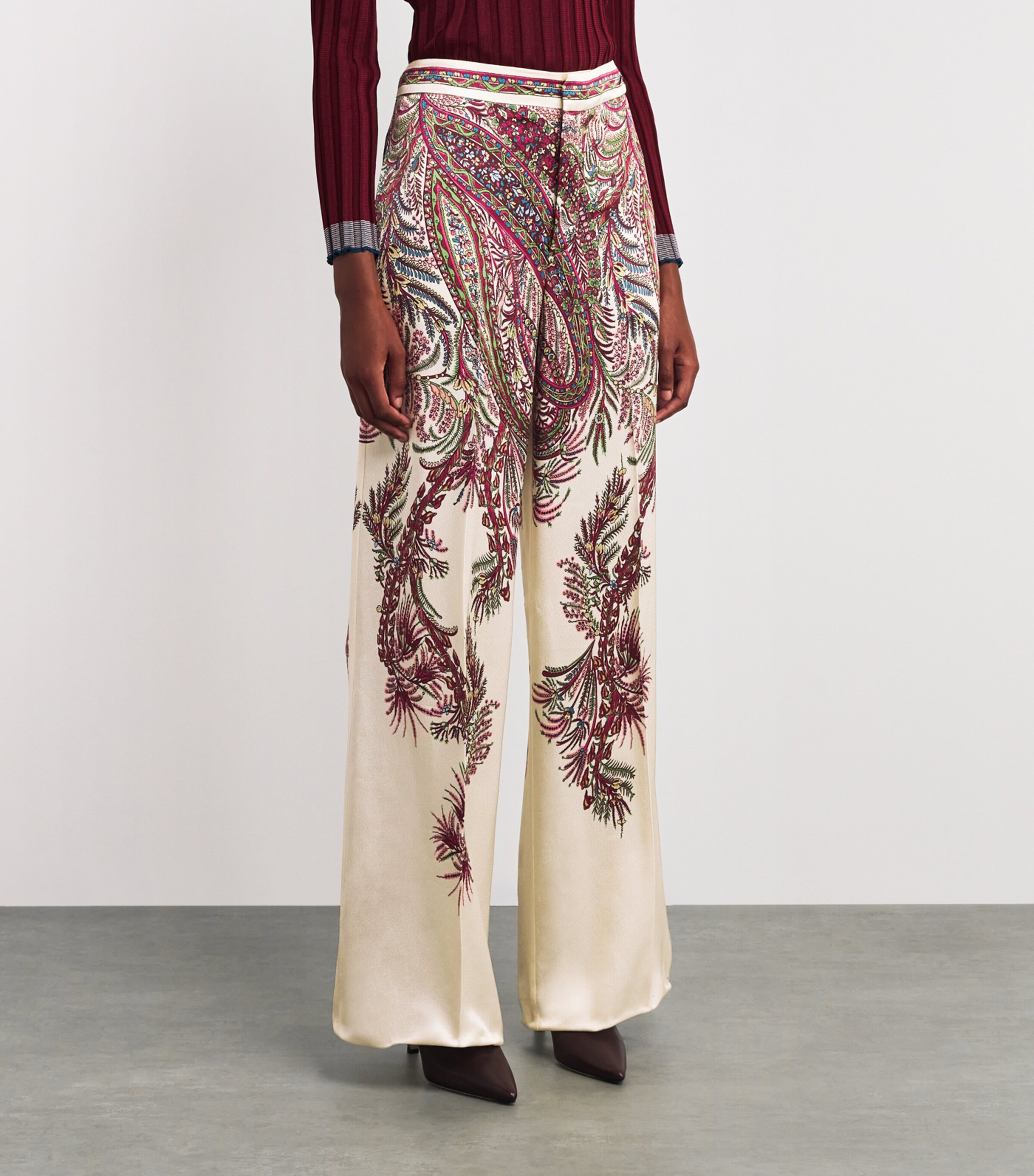 Etro Womens Satin Paisley Palazzo Trousers Image 3
