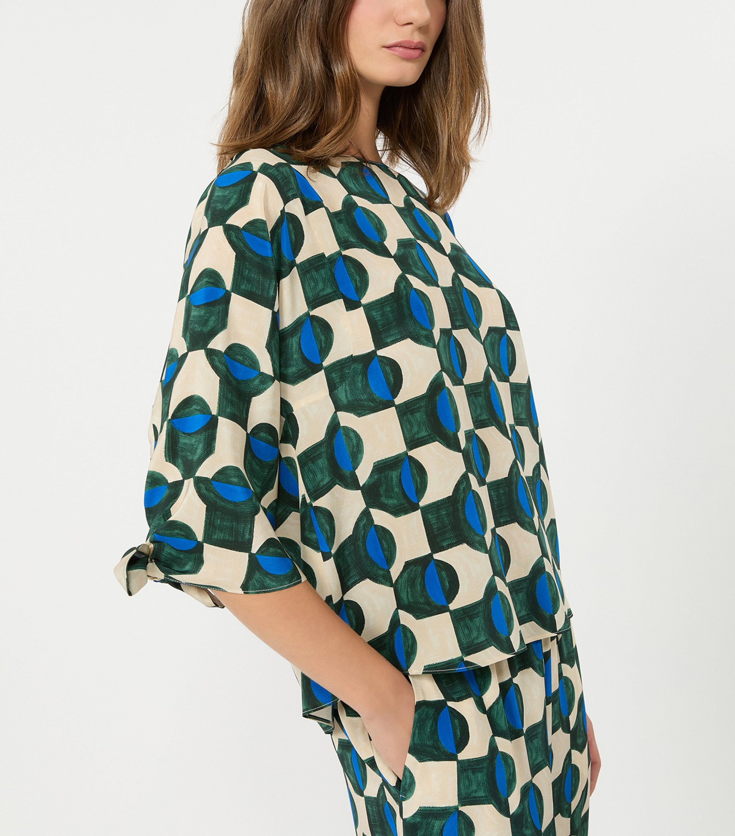 Weekend Max Mara Womens Silk Printed Blouse Dark Green Image 4