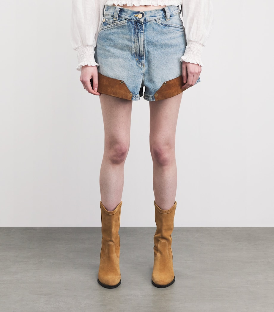 Sandro Paris Womens Suede-Trim Denim Shorts Light Bu Jean Image 4