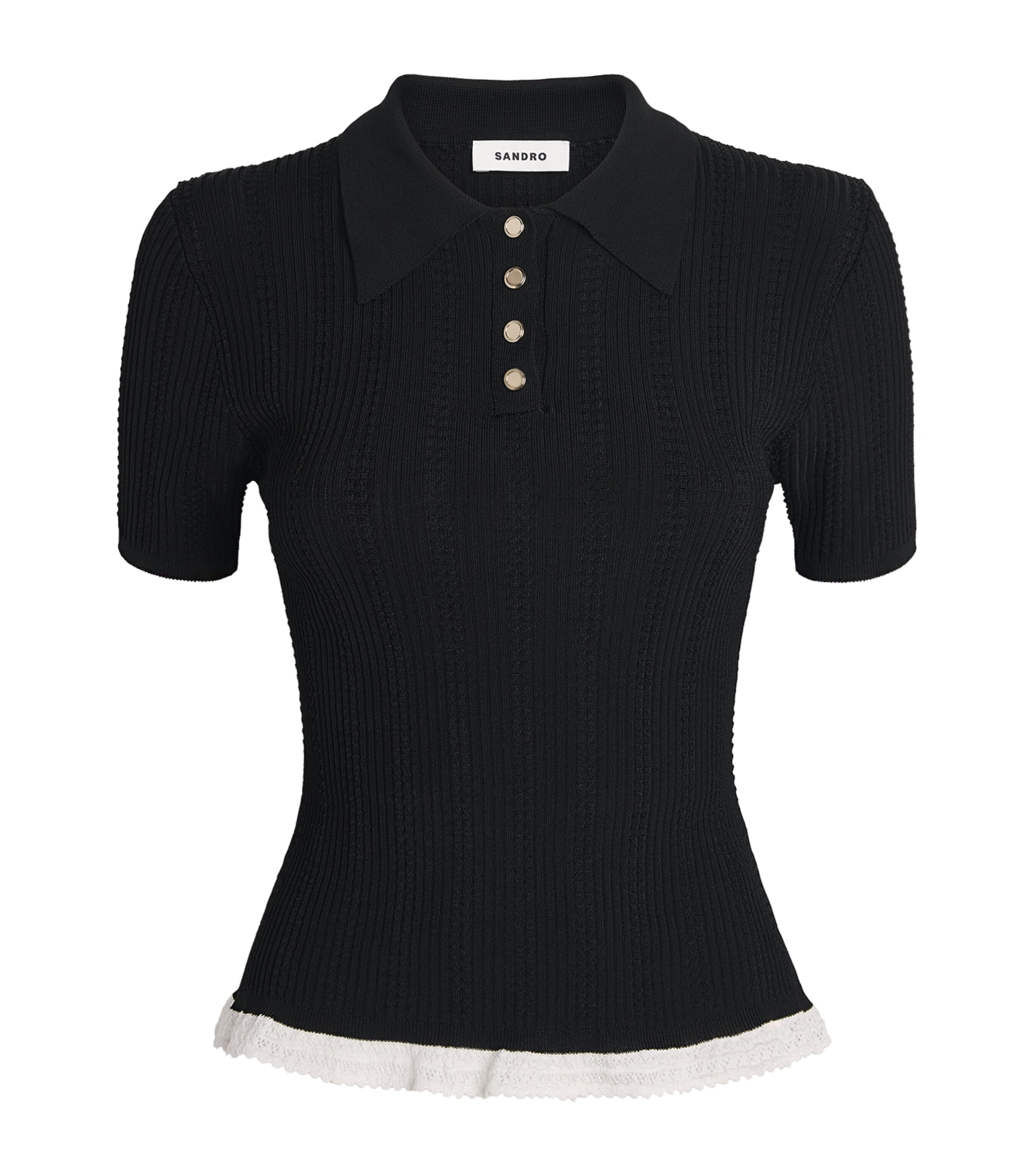 Sandro Paris Womens Knit Slim Polo Shirt Black Image 1
