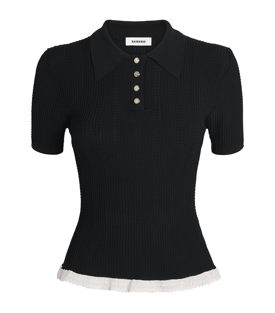Sandro Paris Womens Knit Slim Polo Shirt Black Image 1