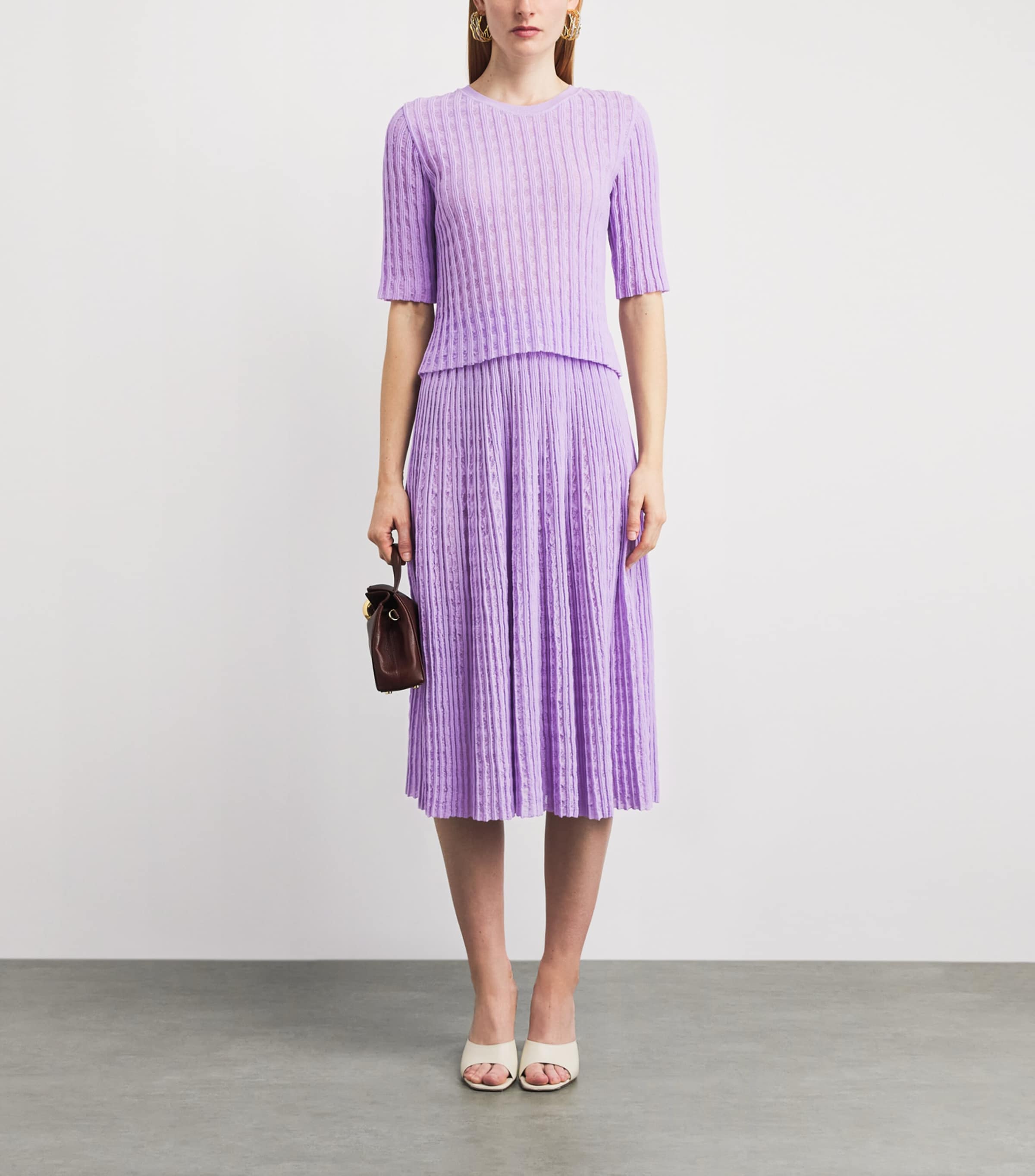 VALENTI Womens Organic Cotton-Blend Fuerteventura Midi Skirt Lilac Image 2