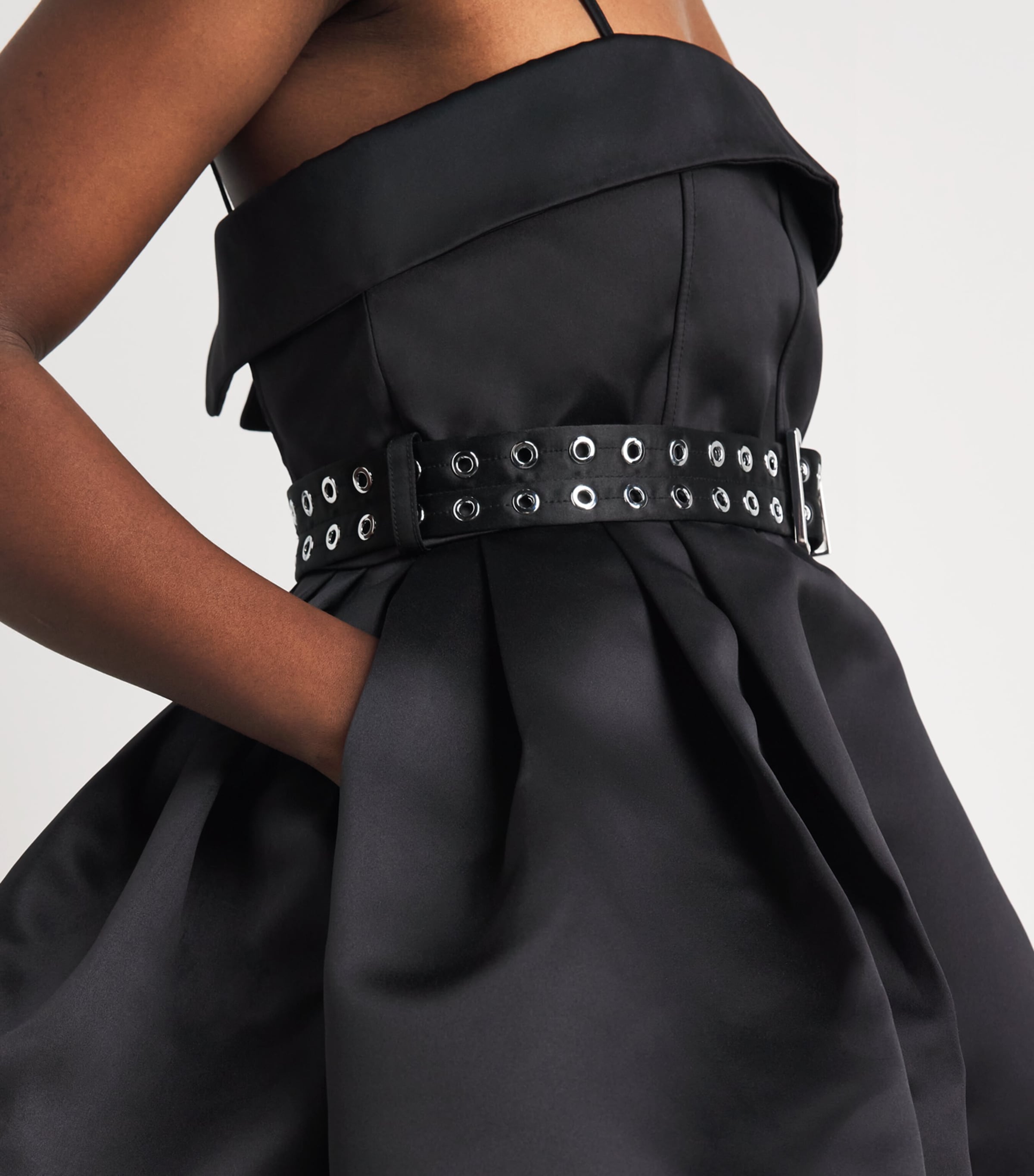 GANNI Womens Satin Bubble Mini Dress Black Image 3