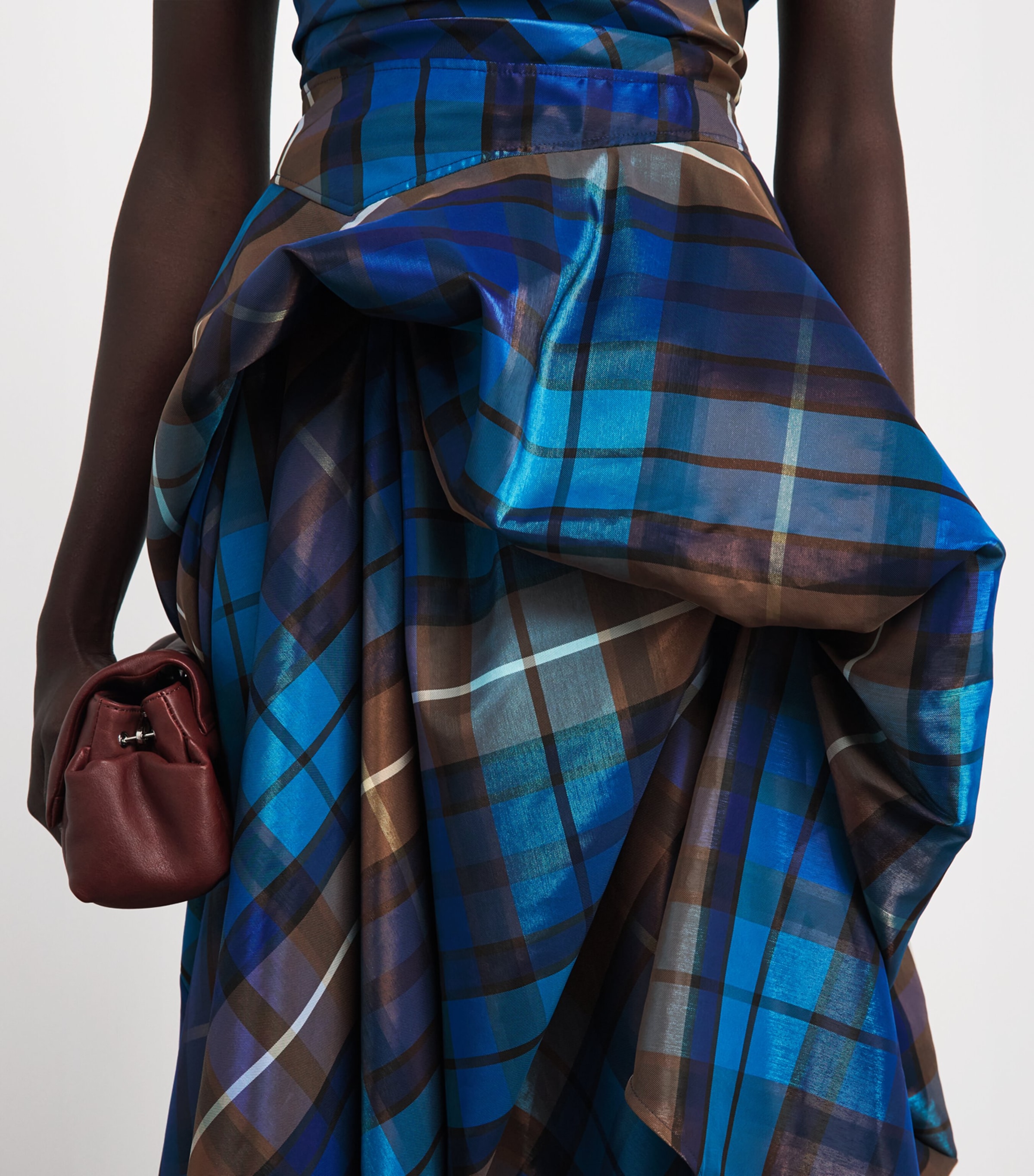 Vivienne Westwood Womens Tartan Off-The-Shoulder Chichi Gown Shny Blue/brown Image 5