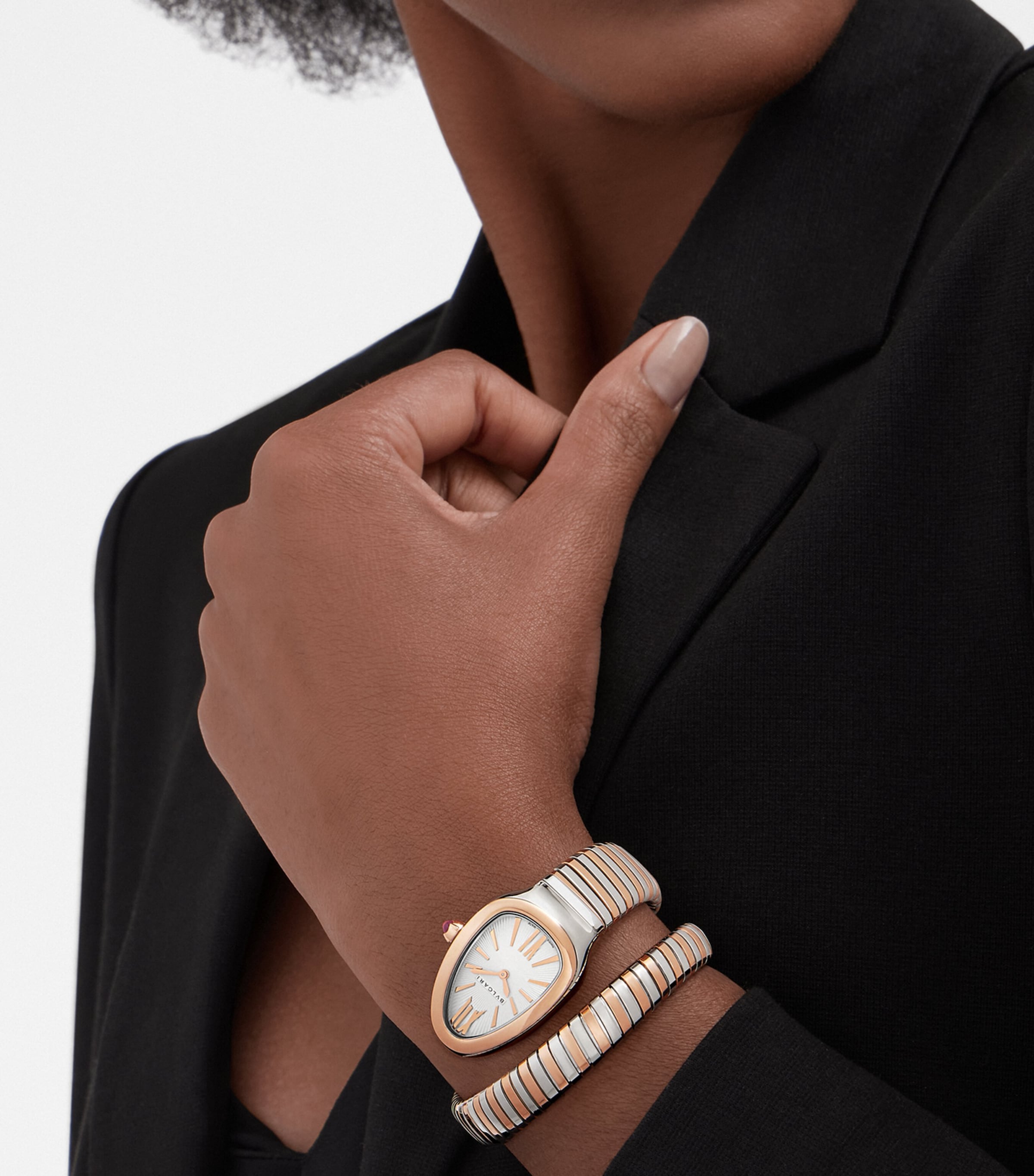 Bvlgari Rose Gold and Stainless Steel Serpenti Tubogas Watch 35mm White Image 4