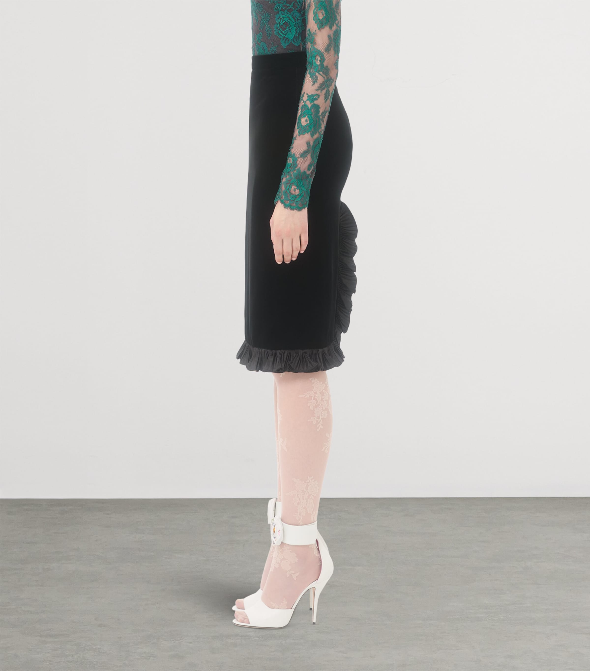 Velvet Ruffled Pencil Skirt 0NO Image 2