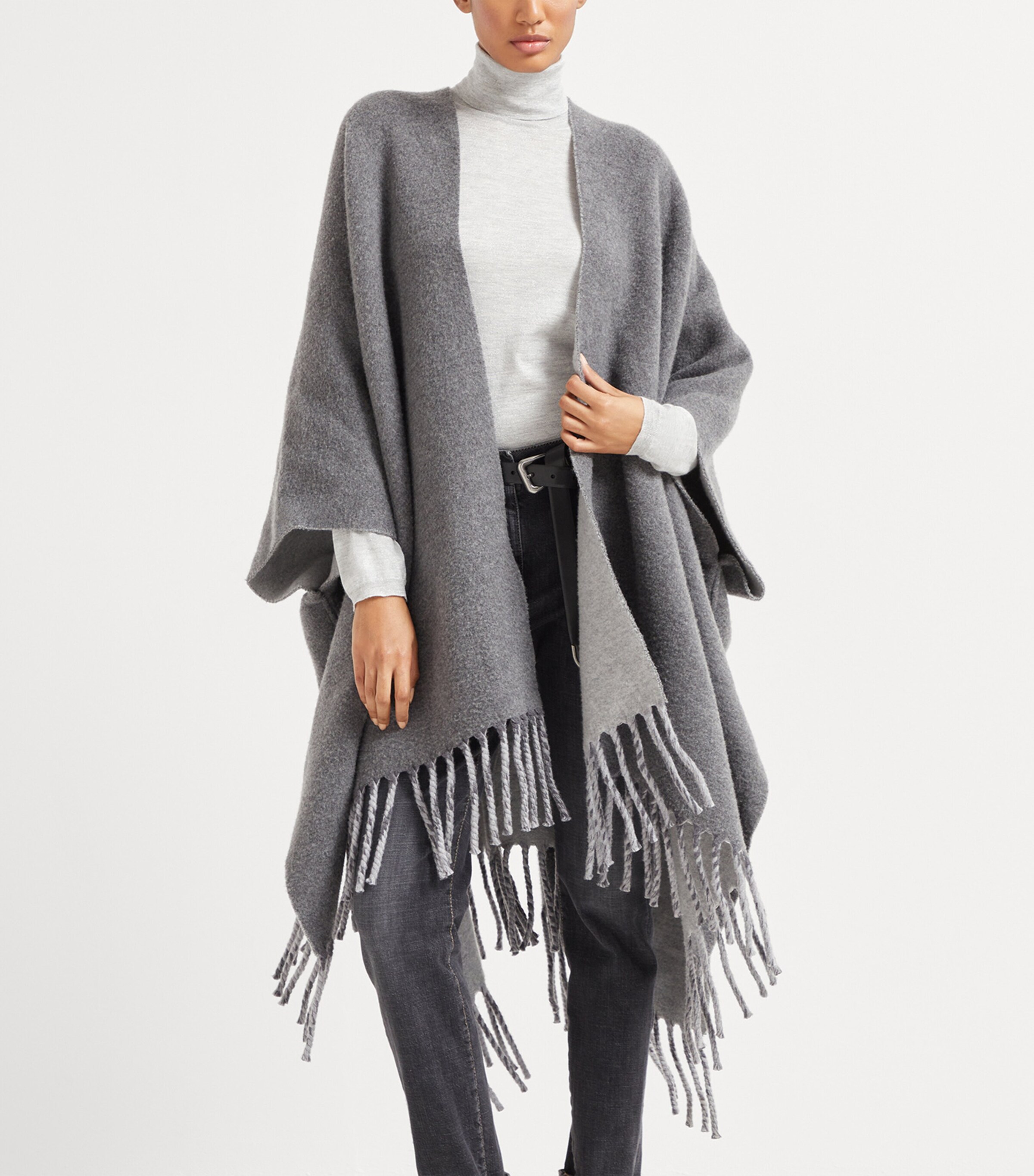 Brunello Cucinelli Grey Wool-Cashmere Reversible Poncho | Harrods US