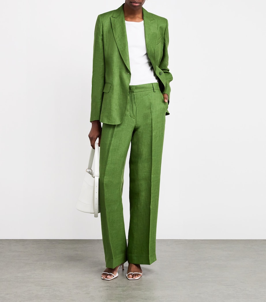 Linen Straight Tailored Trousers GREEN Image 2