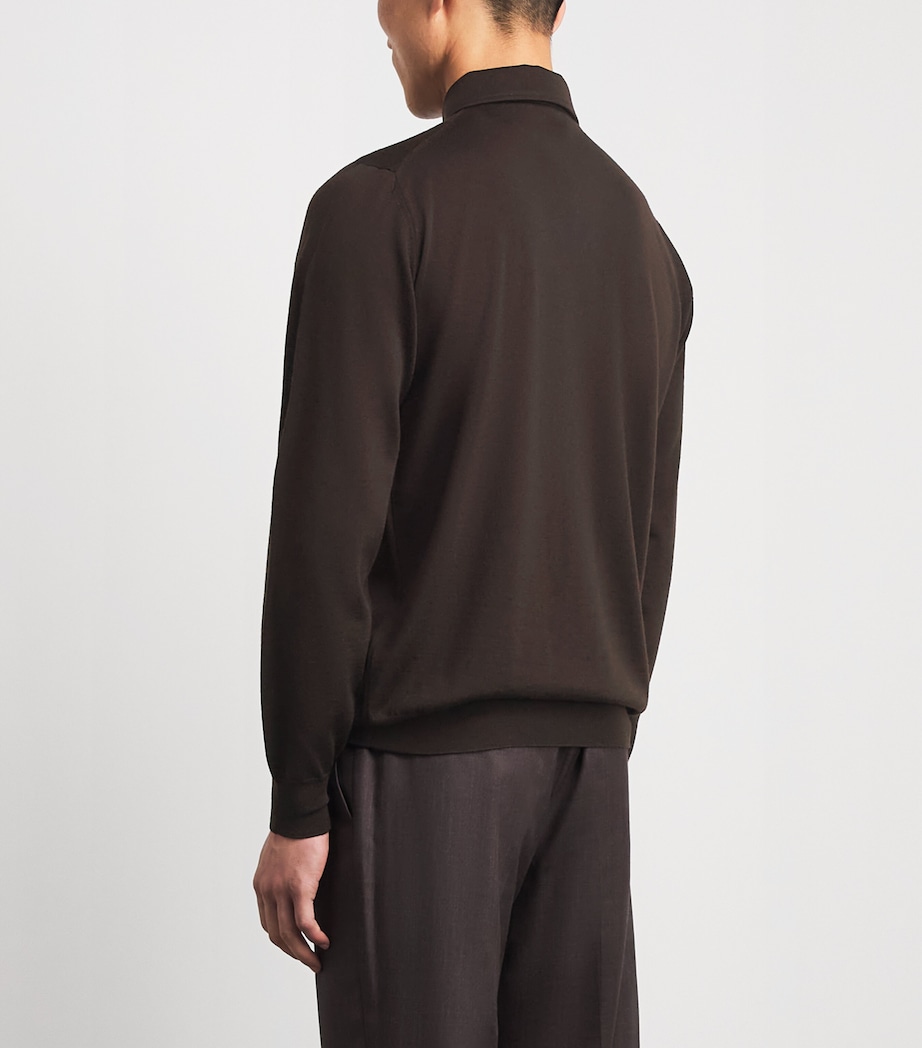 Lardini Mens Virgin Wool Long-Sleeve Polo Shirt Brown Image 5