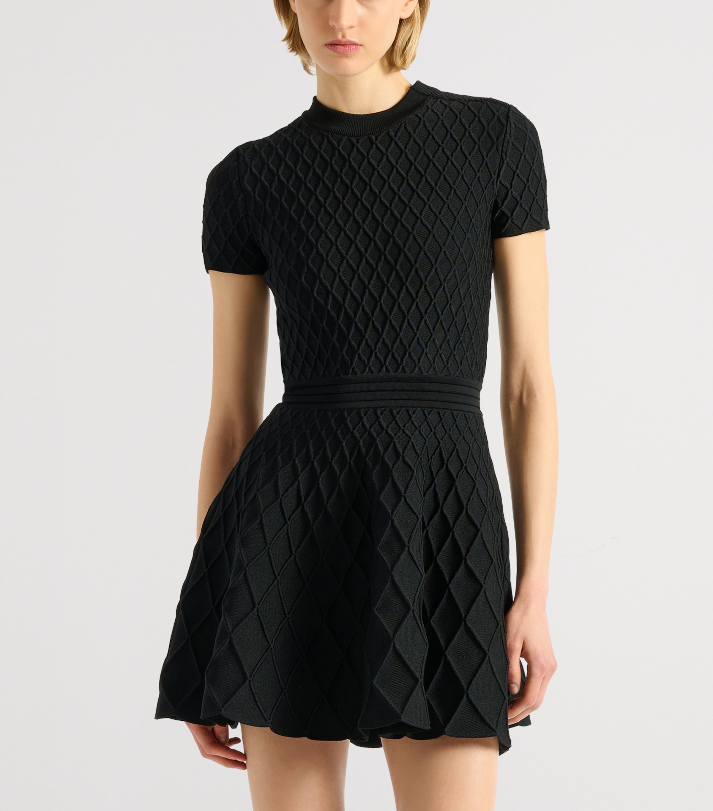 Balmain Womens Knitted Flared Mini Dress Noir Image 3