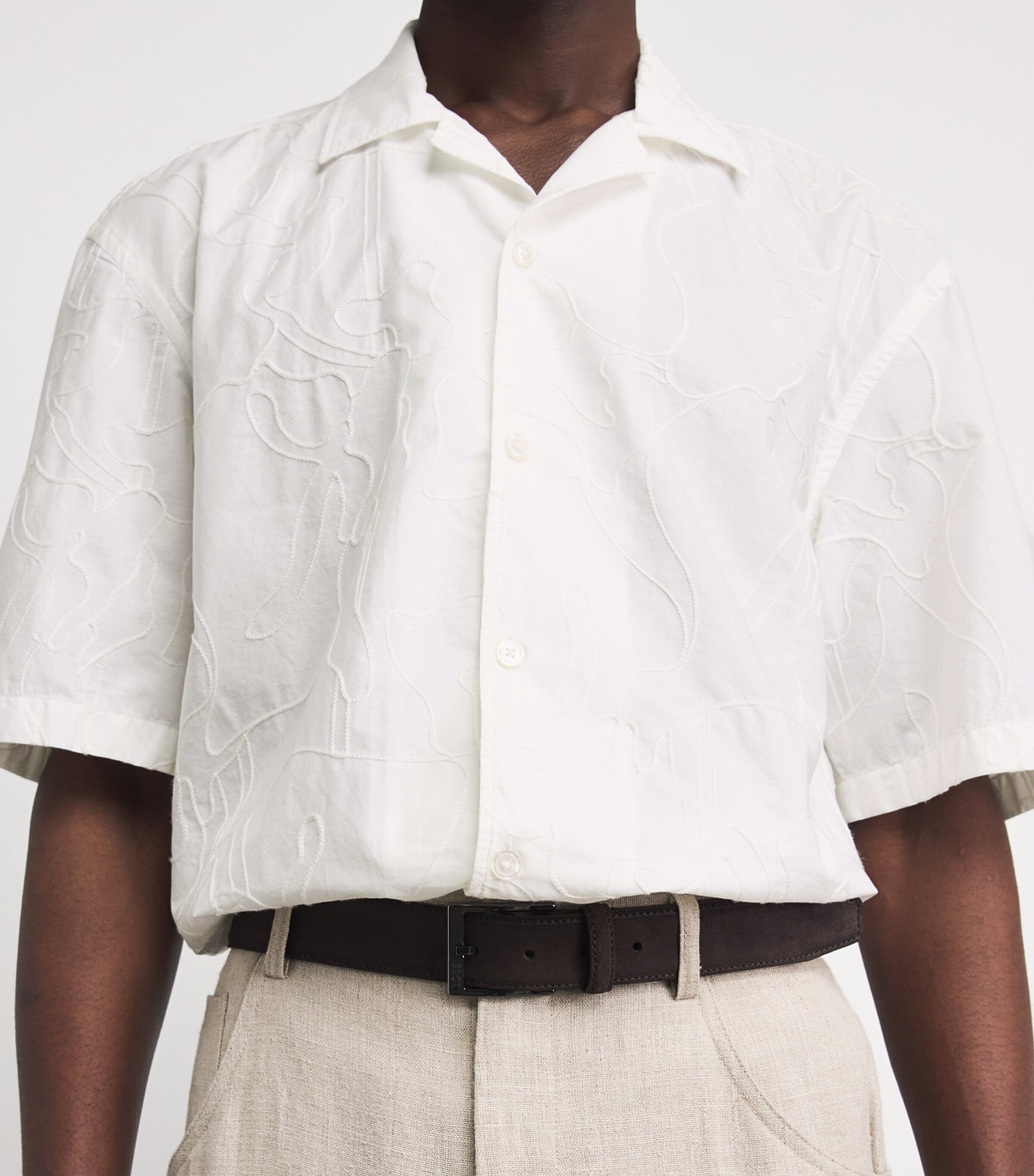 BOSS Mens Cotton Embroidered Shirt White Image 3