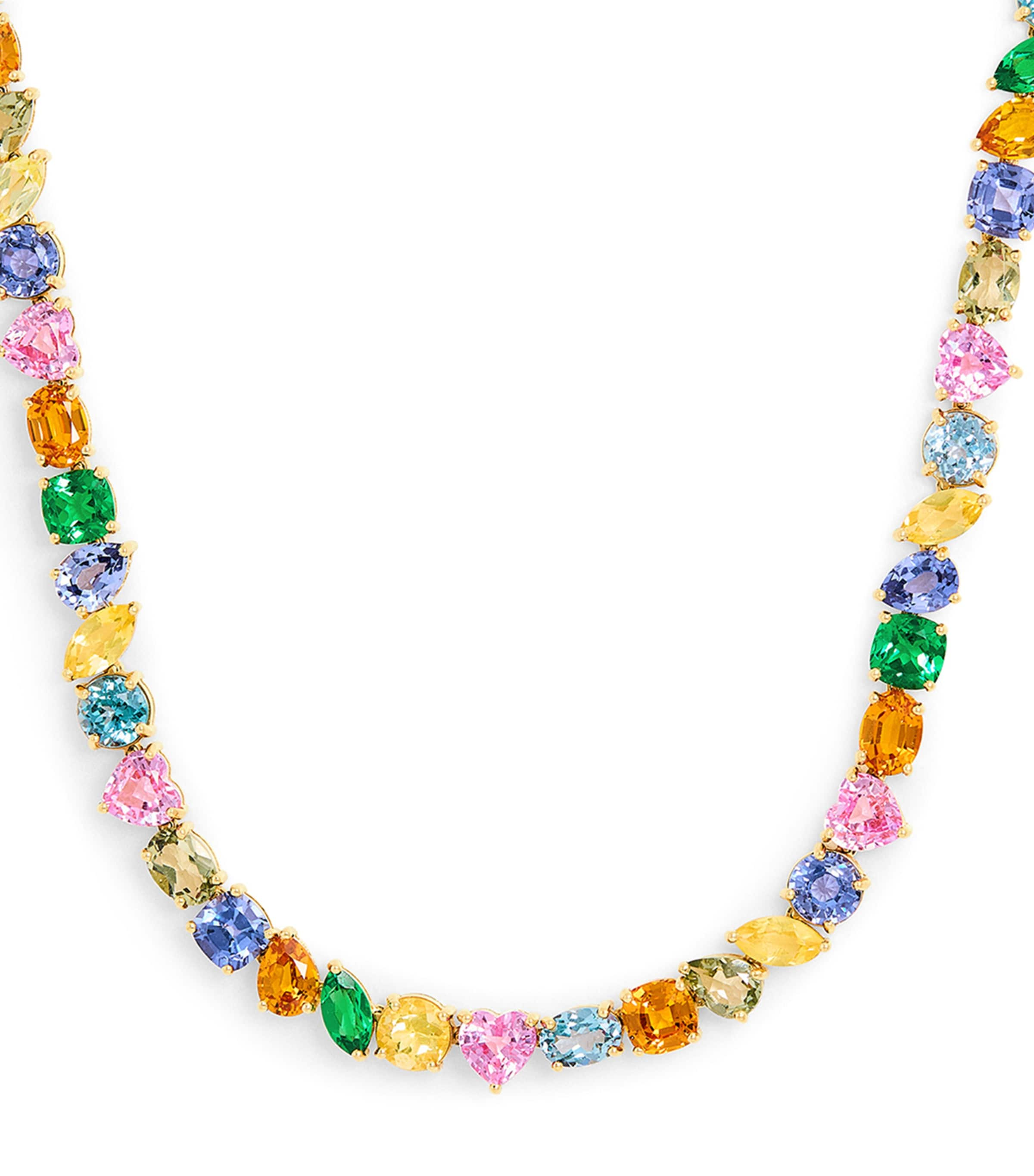 Nadine Aysoy Yellow Gold And Multicoloured Gemstone Catena Rainbow Necklace