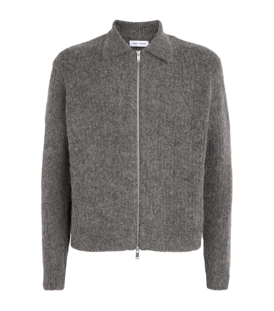 Samsøe Samsøe Mens Alpaca-Blend Sajob Zip-Up Cardigan Dark Grey Mel. Image 1