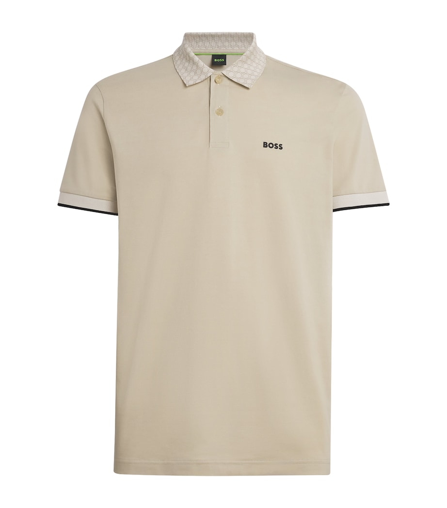 BOSS Mens Cotton Contrast-Collar Polo Shirt Light Beige Image 1