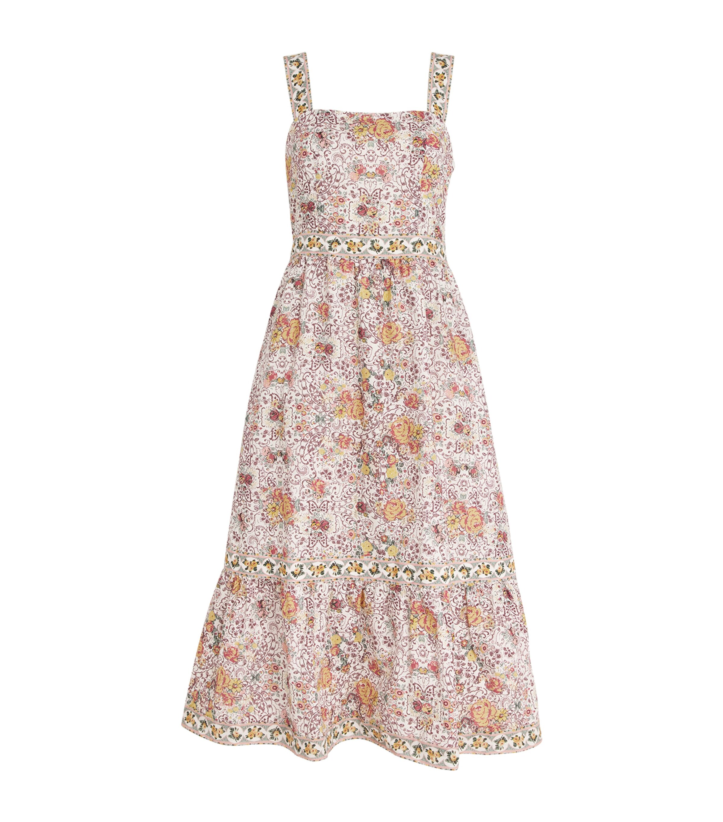 Paige Fiori Floral-print Linen-blend Midi Dress In White