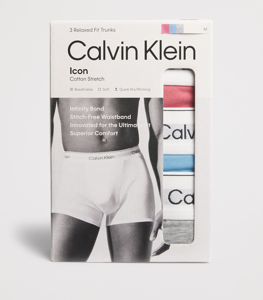 Calvin Klein Mens Stretch-Cotton Relaxed Icon Trunks (Pack of 3) Tkm Pink/blue/grey Image 4