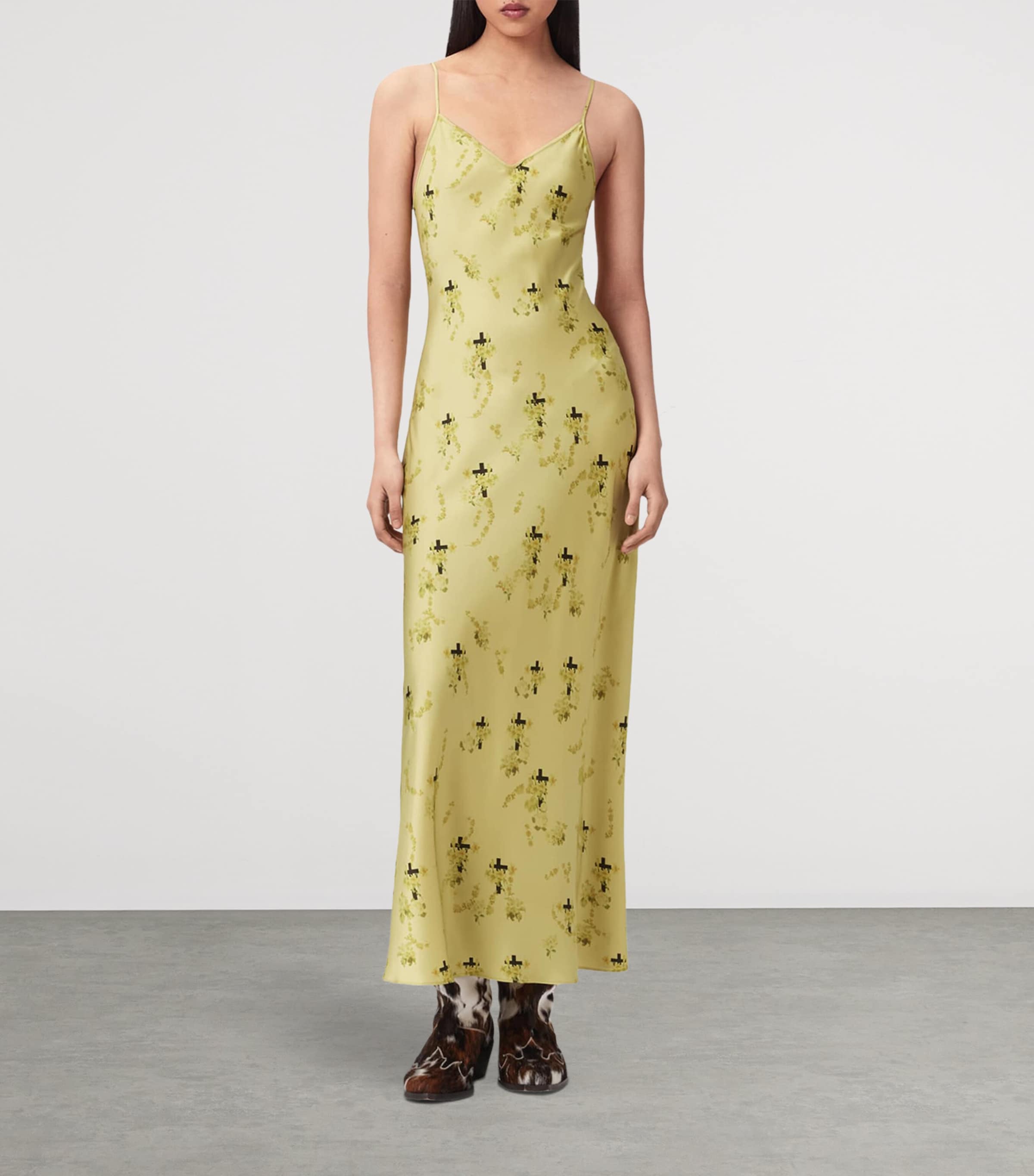 AllSaints Womens Floral Print Bryony Maxi Dress Empoli Yellow Image 3