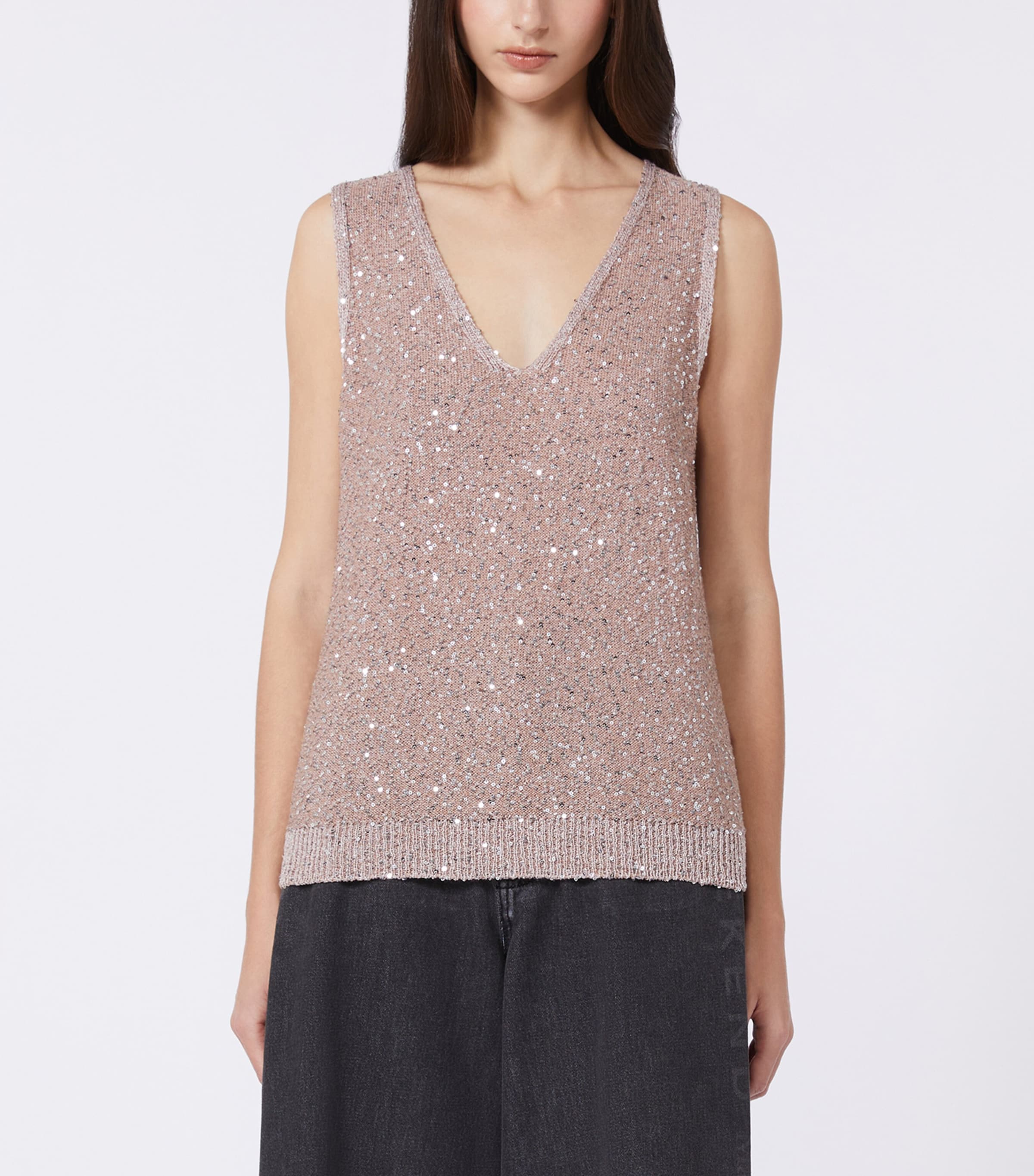 Weekend Max Mara Womens Knitted Sequin-Detail Sweater Vest Antique Rose Image 2