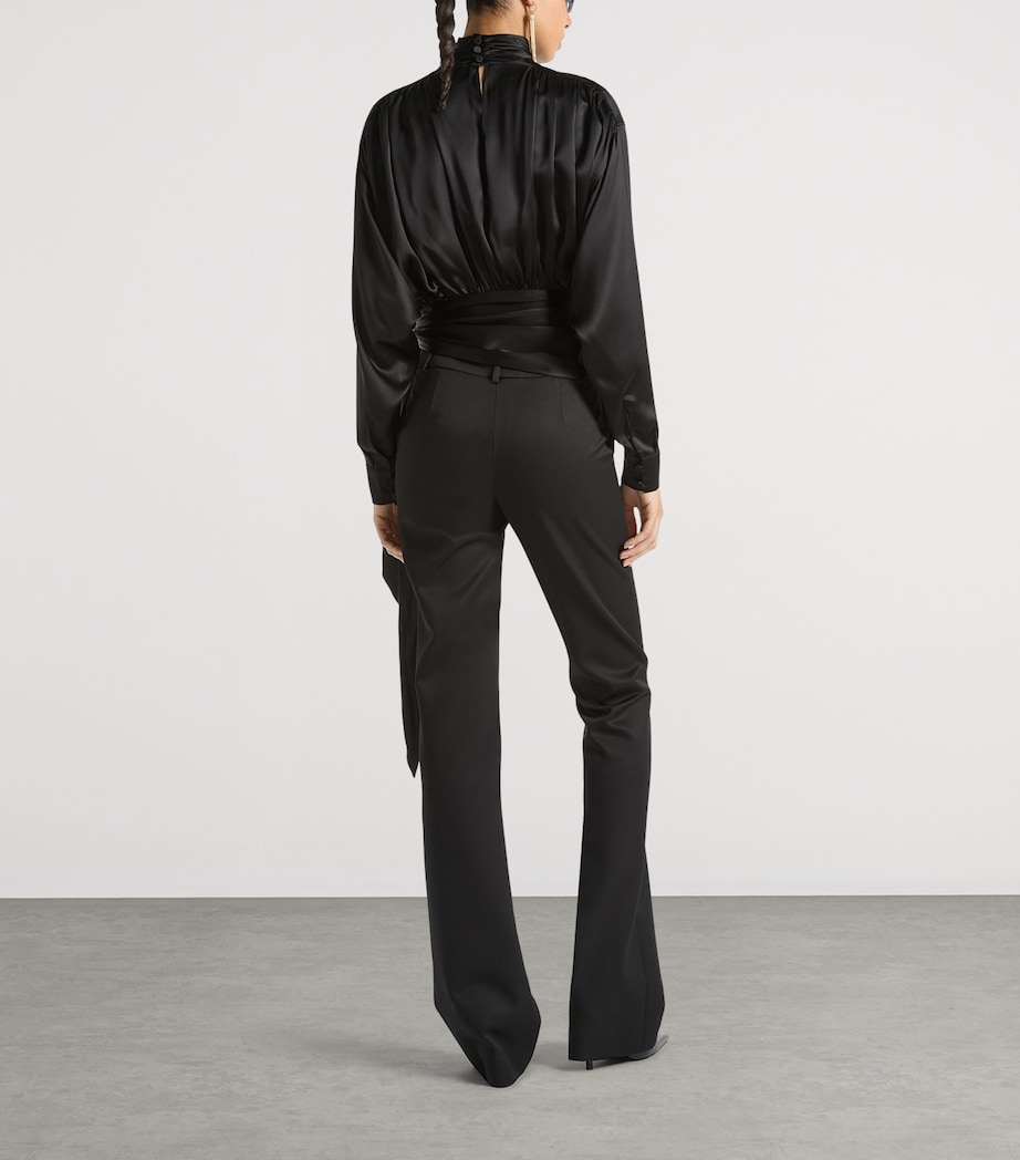 Balmain Womens Silk Satin Tie-Neck Blouse Noir Image 4