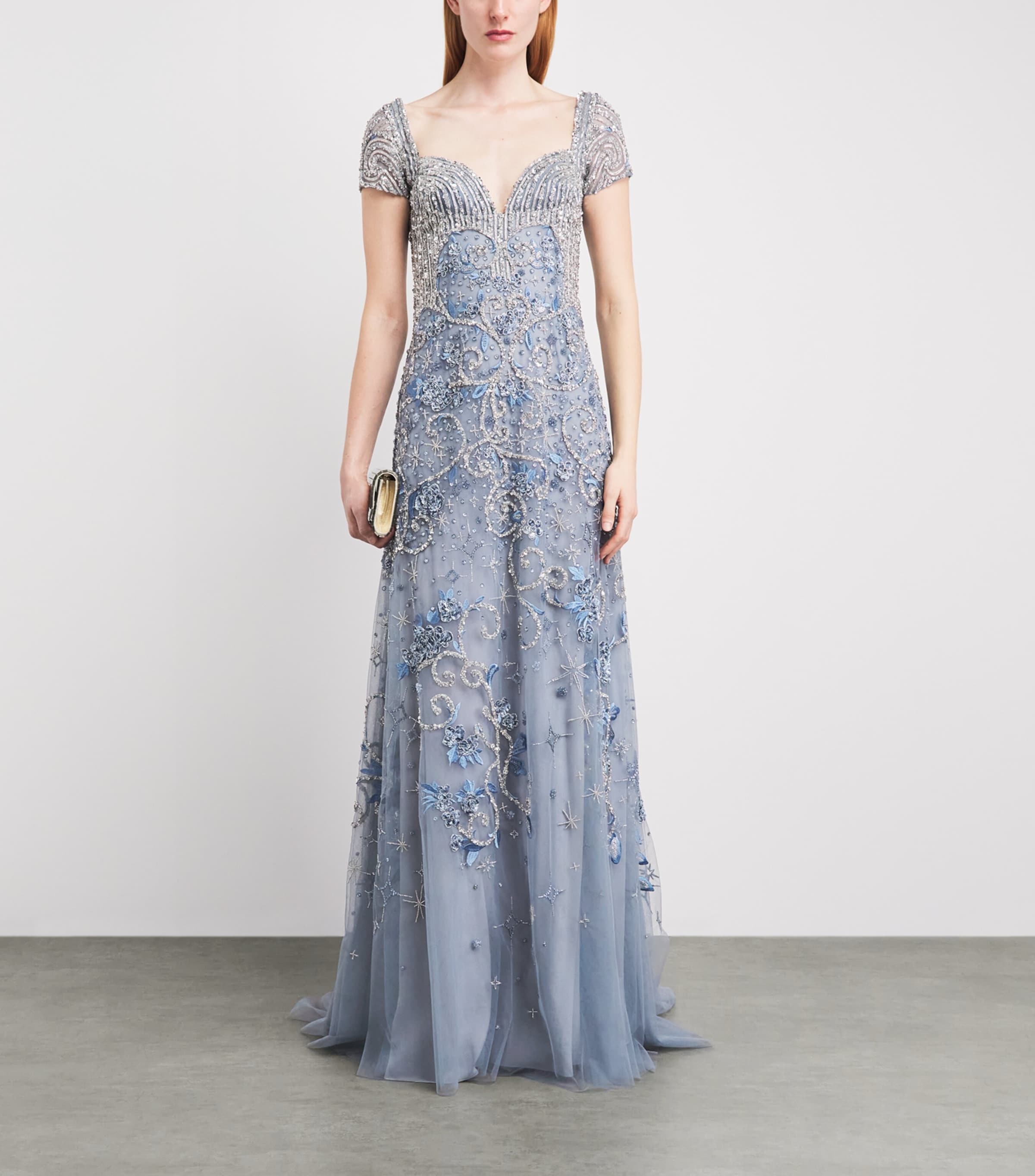 GEORGES HOBEIKA Womens Tulle Embellished Gown Blue Quarry Image 2