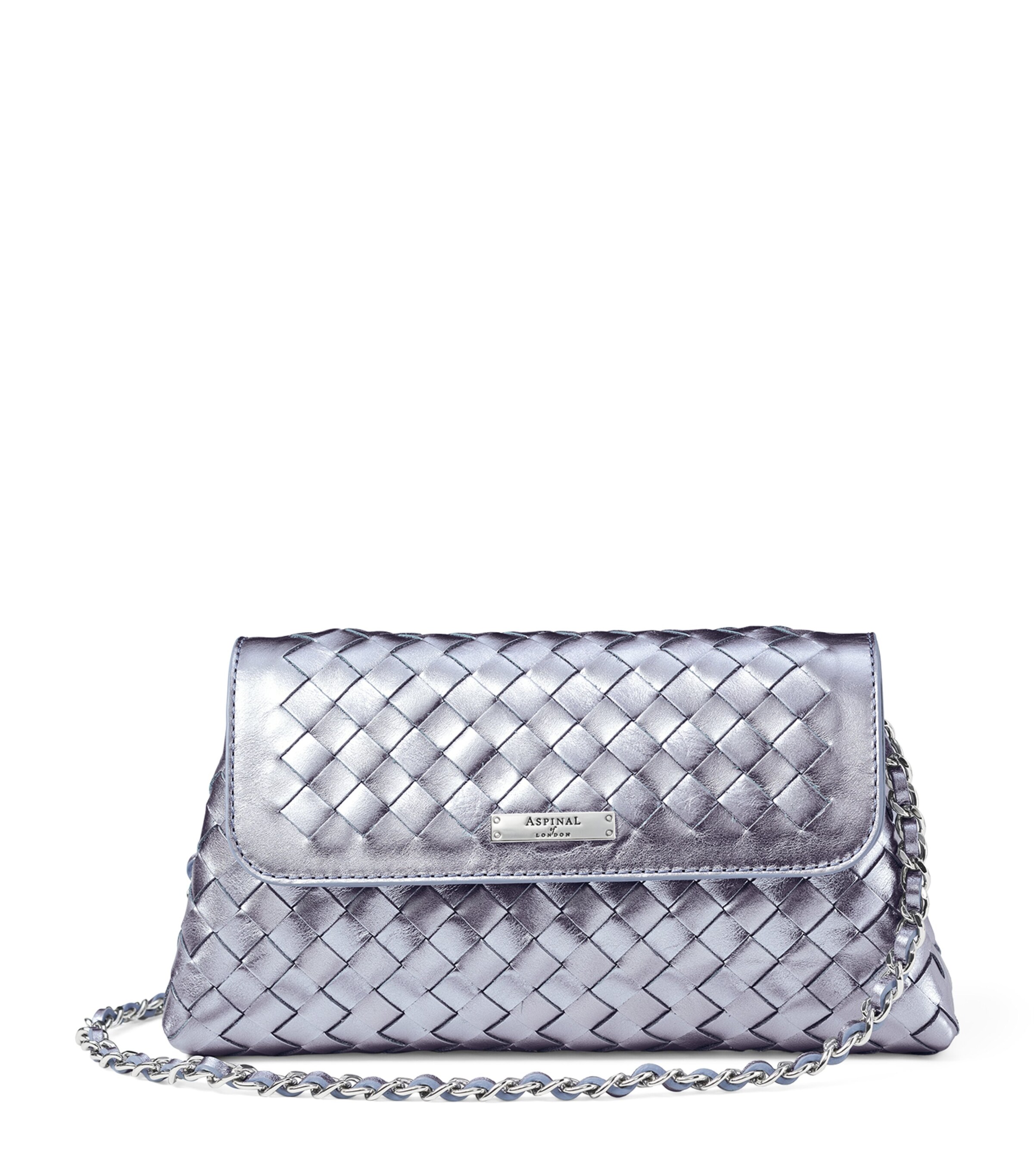 Aspinal Of London Metallic Leather Clutch Bag Blue Metallic Image 1