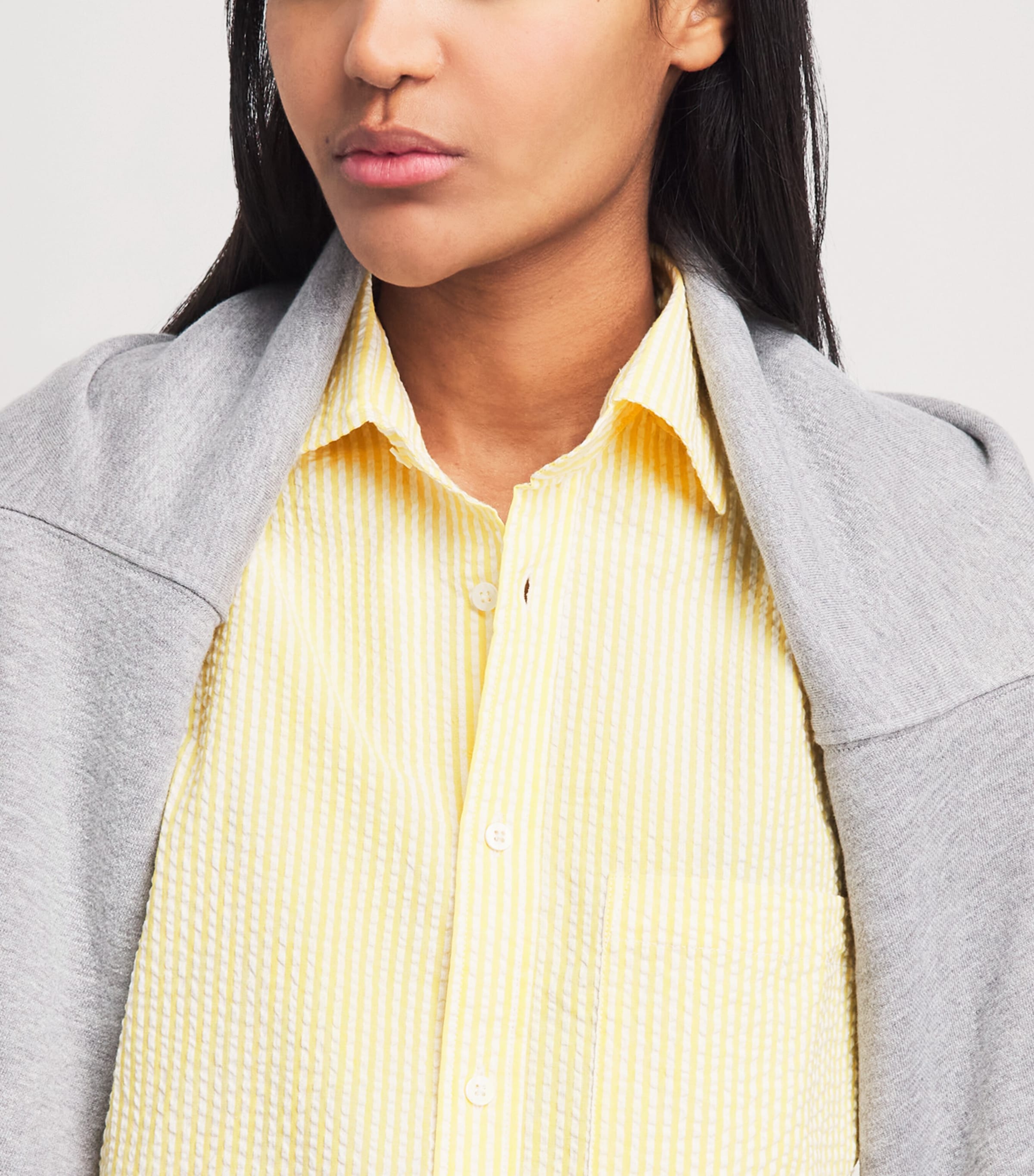 With Nothing Underneath Womens Seersucker Striped The Weekend Shirt Yellow Stripe Image 3