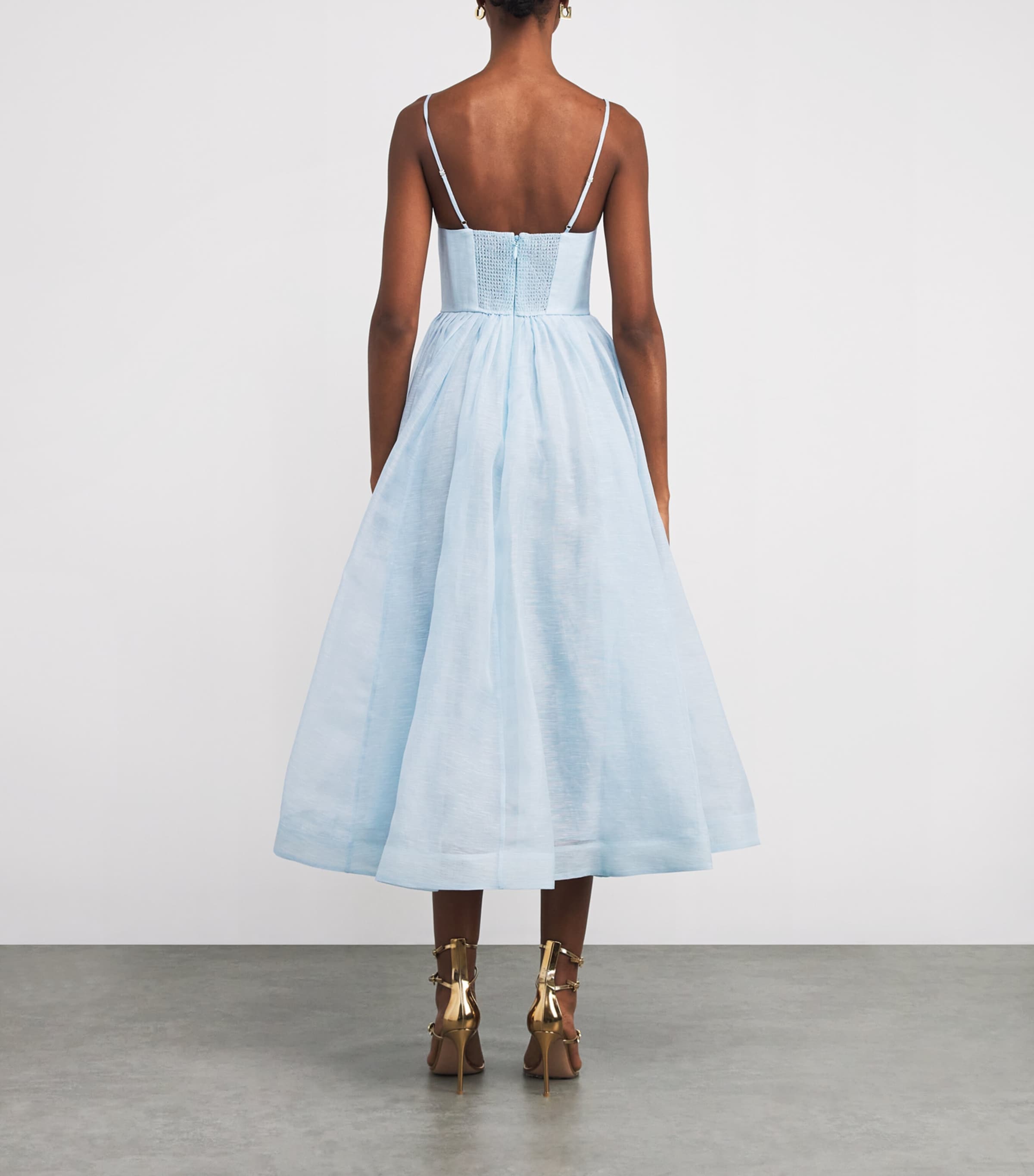 Linen-Silk Plunge-Neck Midi Dress MINT Image 3