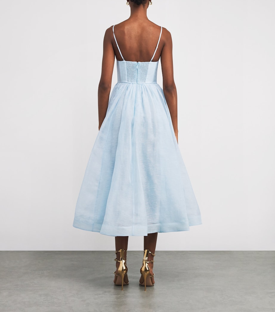 Linen-Silk Plunge-Neck Midi Dress MINT Image 3