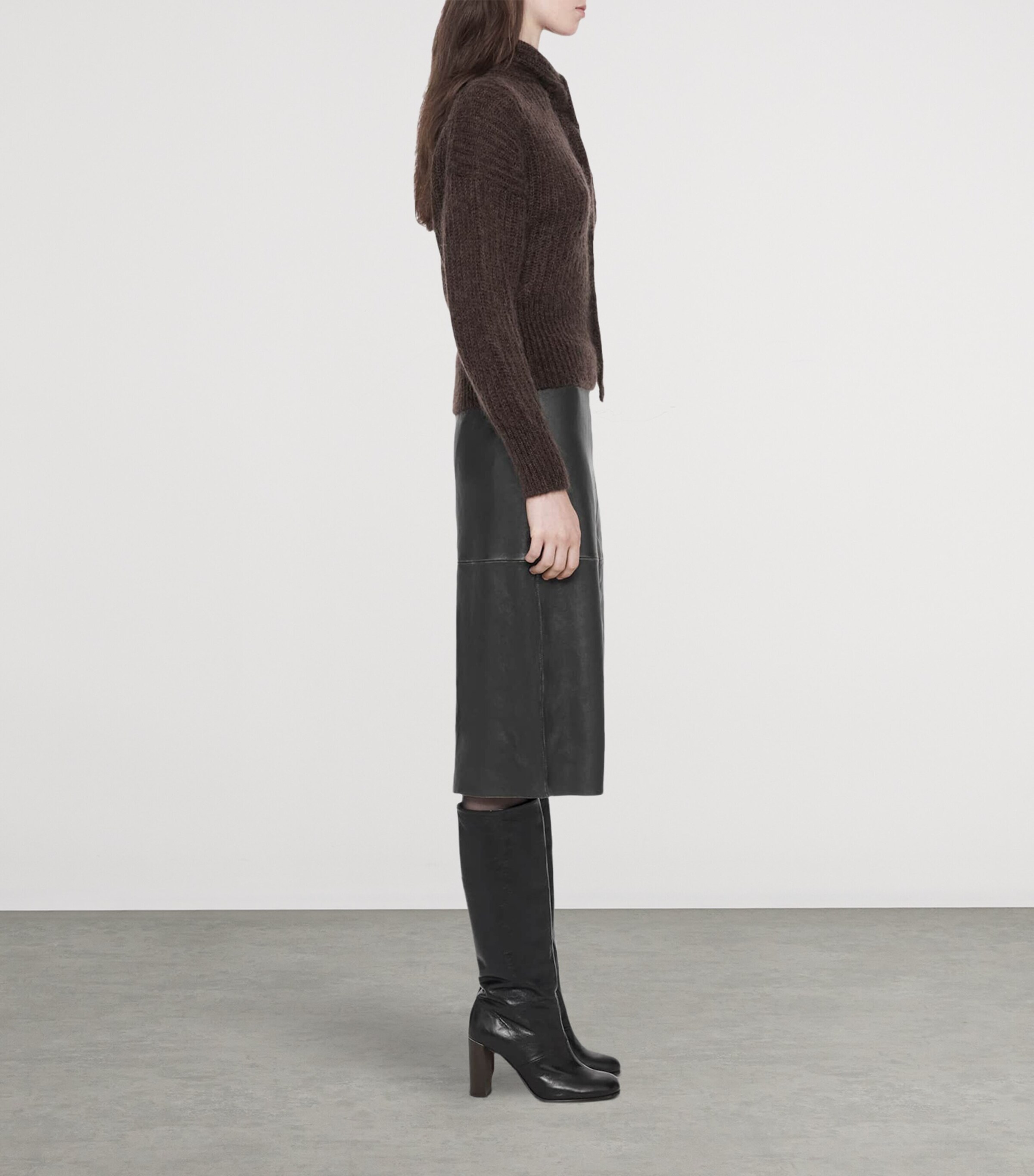AllSaints Leather Olivia Midi Skirt Black/brown Image 6
