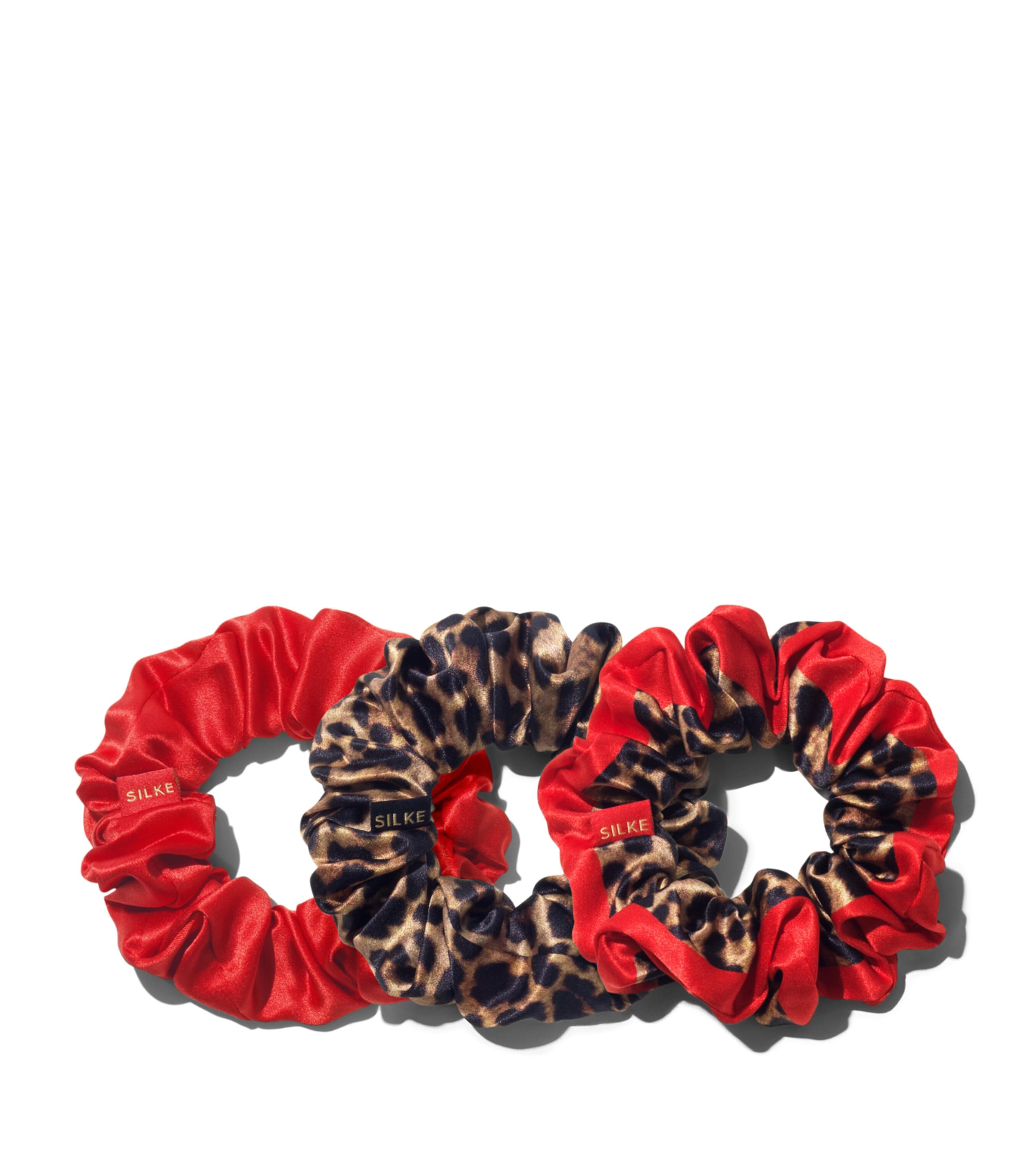 SILKE Mulberry Silk Hair Scrunchies (Set of 3) Leopard Red Image 2