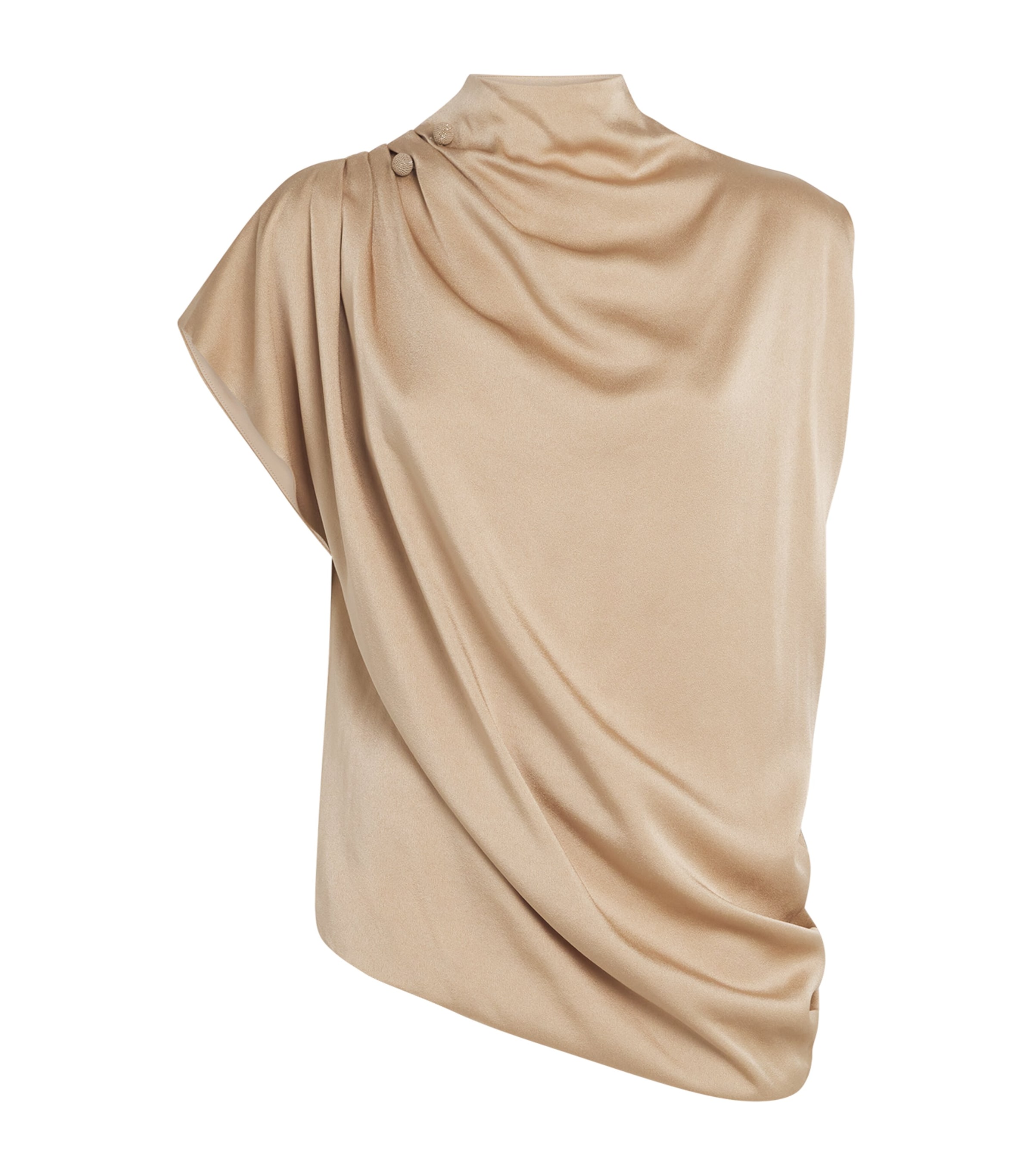Fabiana Filippi Draped Mock-neck Enver Satin Top In Pink