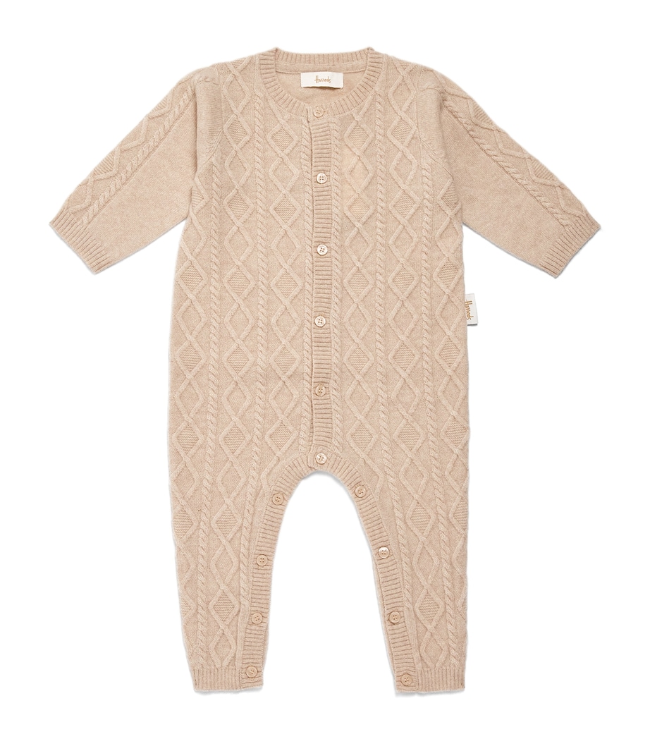 Harrods Cashmere Cable-Knit All-In-One (0-24 Months) Beige Image 1