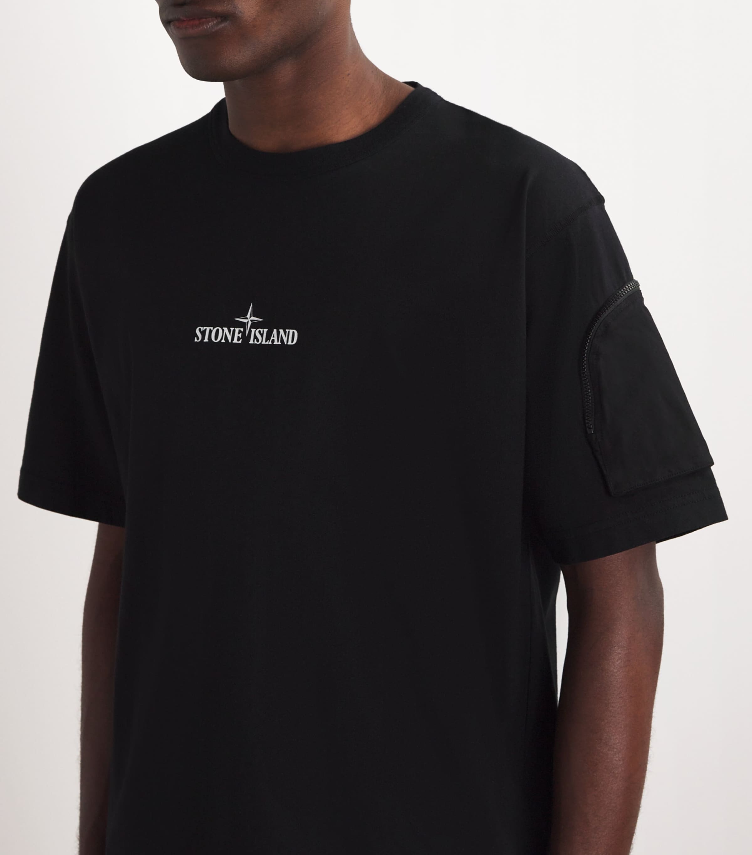 Stone Island Black Cotton Zipped-Pocket T-Shirt Harrods UK
