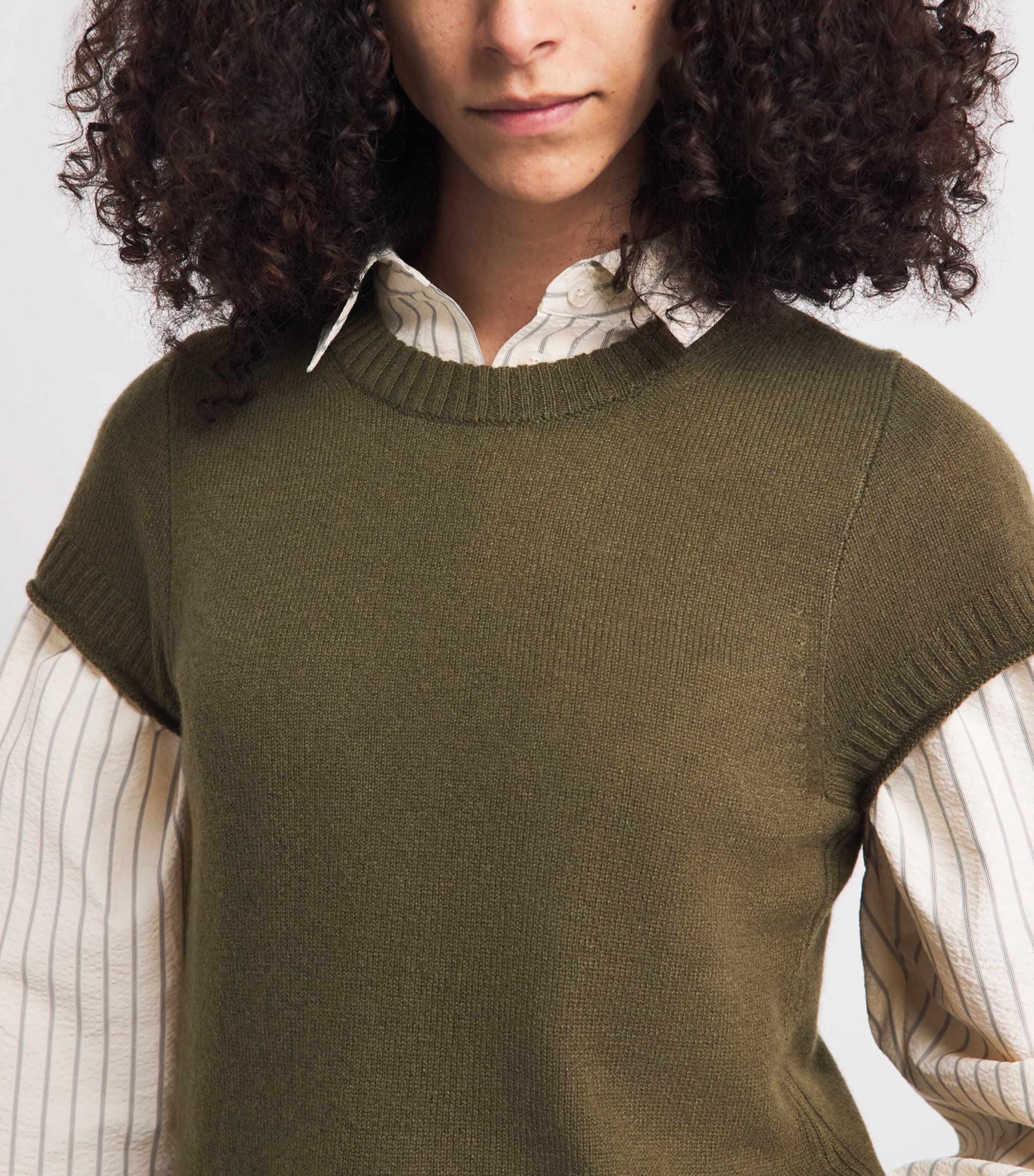 ME+EM Womens Cashmere Shrunken Baby T-Shirt Olive Green Image 3