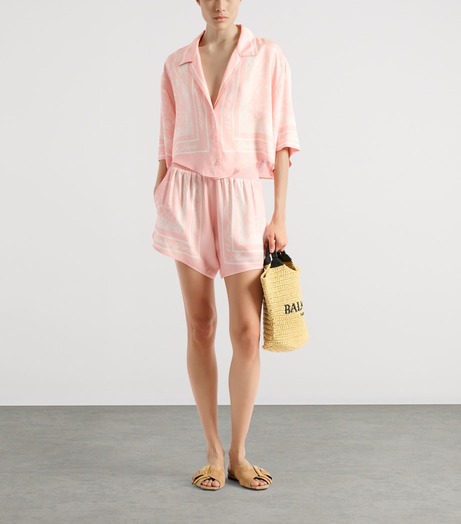 Balmain Womens Satin Foulard Shorts Ojd Rose/blanc Image 2