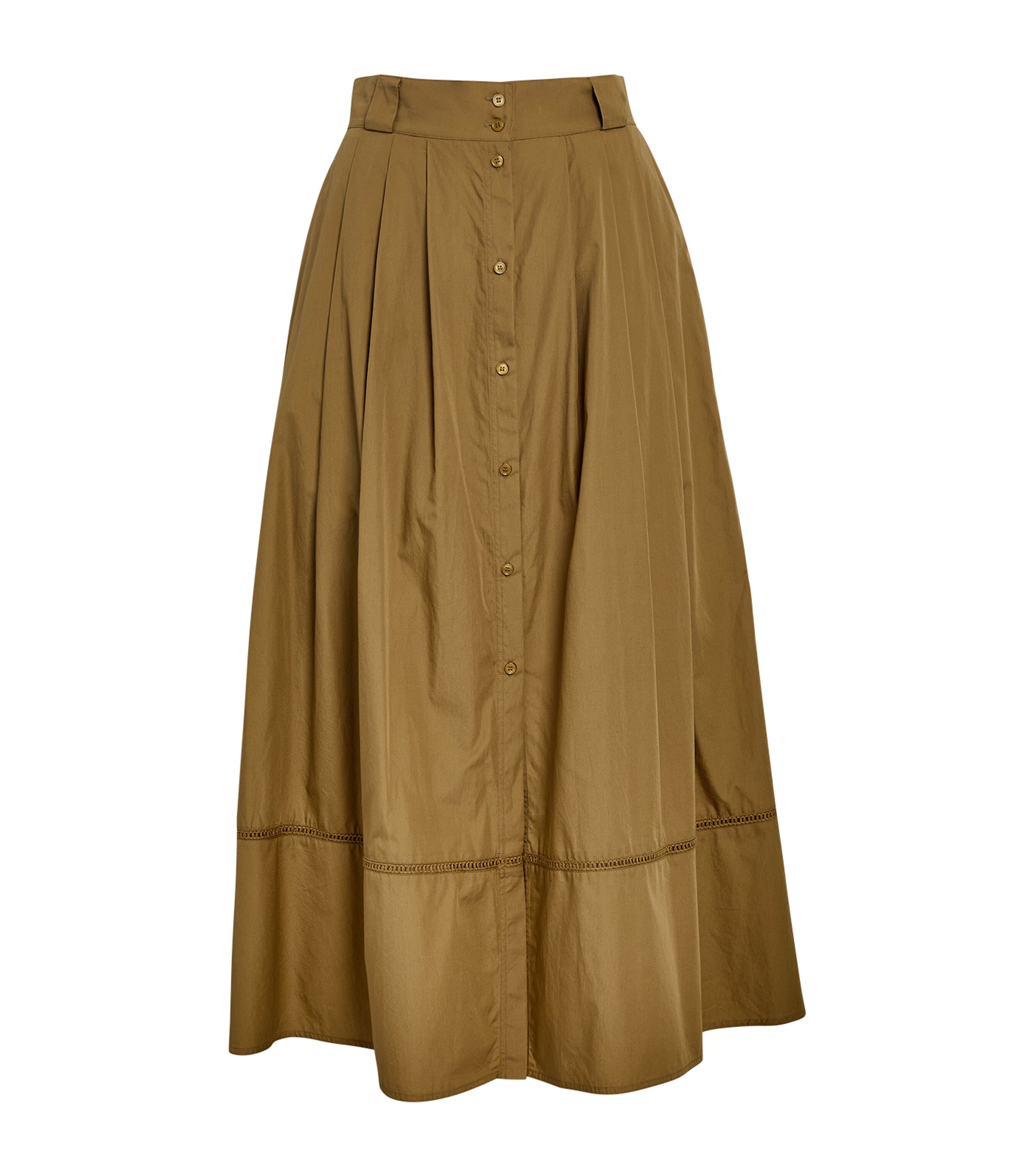 Max & Co Cotton Poplin Midi Skirt In Green