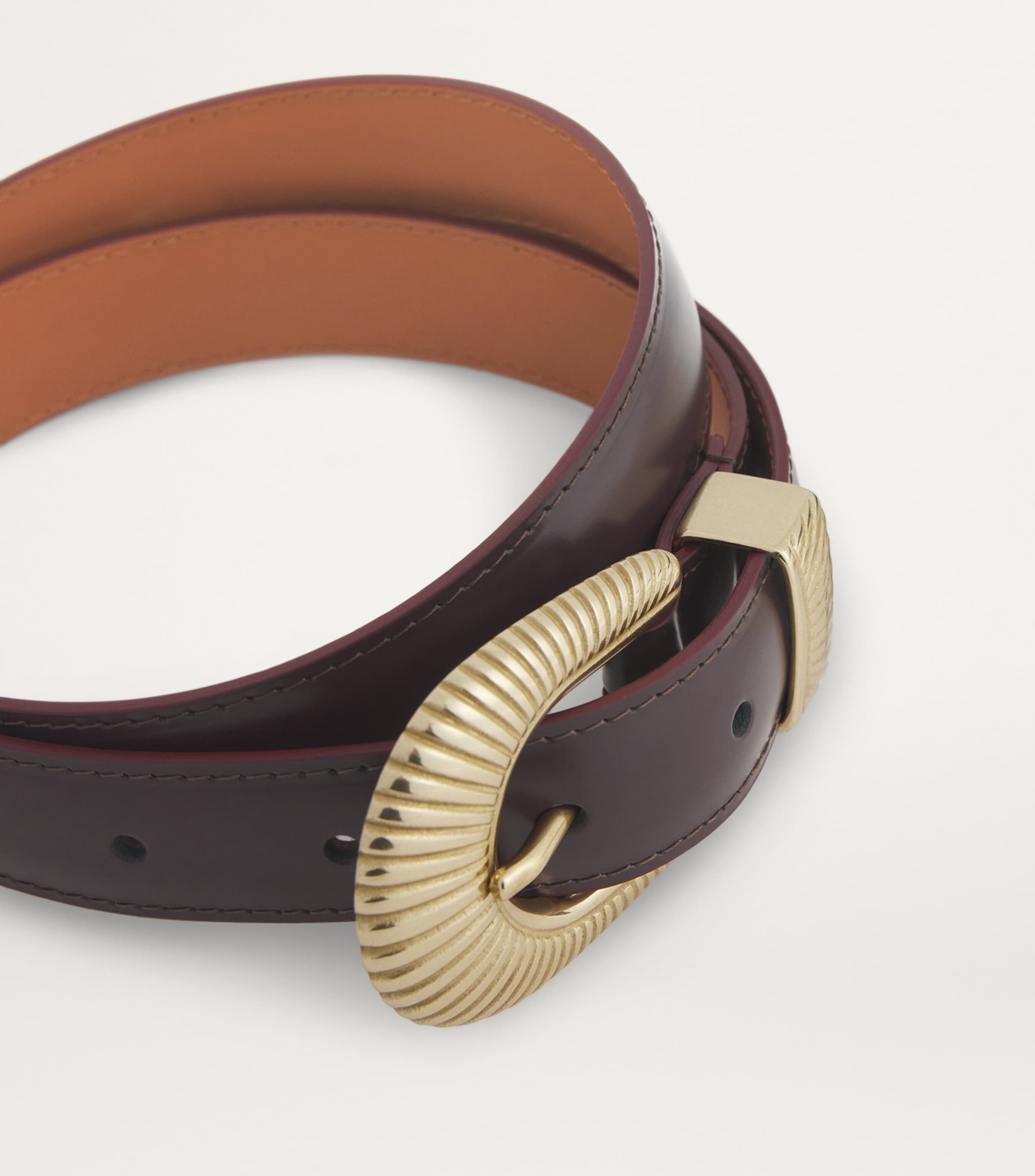 Leather Tooled Buckle Belt BORDEAUX Image 6