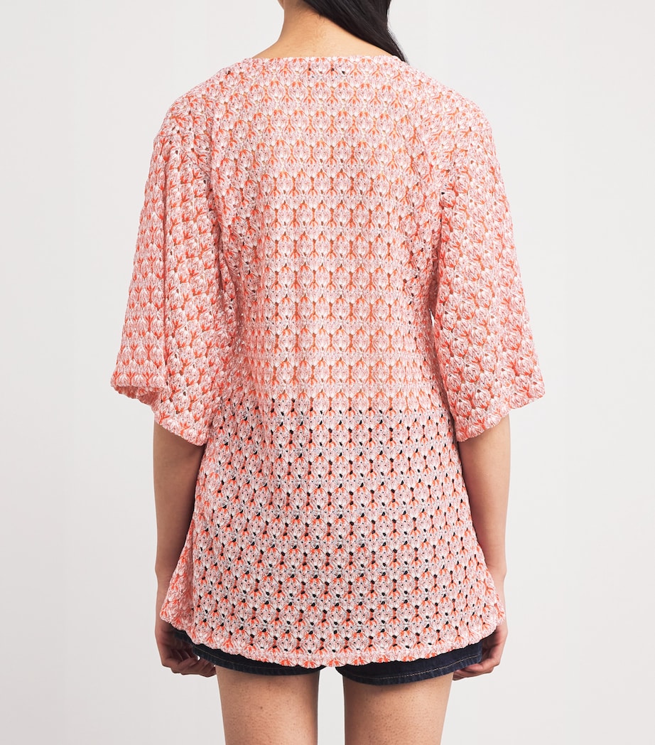 Metallic-Crochet Mini Dress S416Y RED Image 4